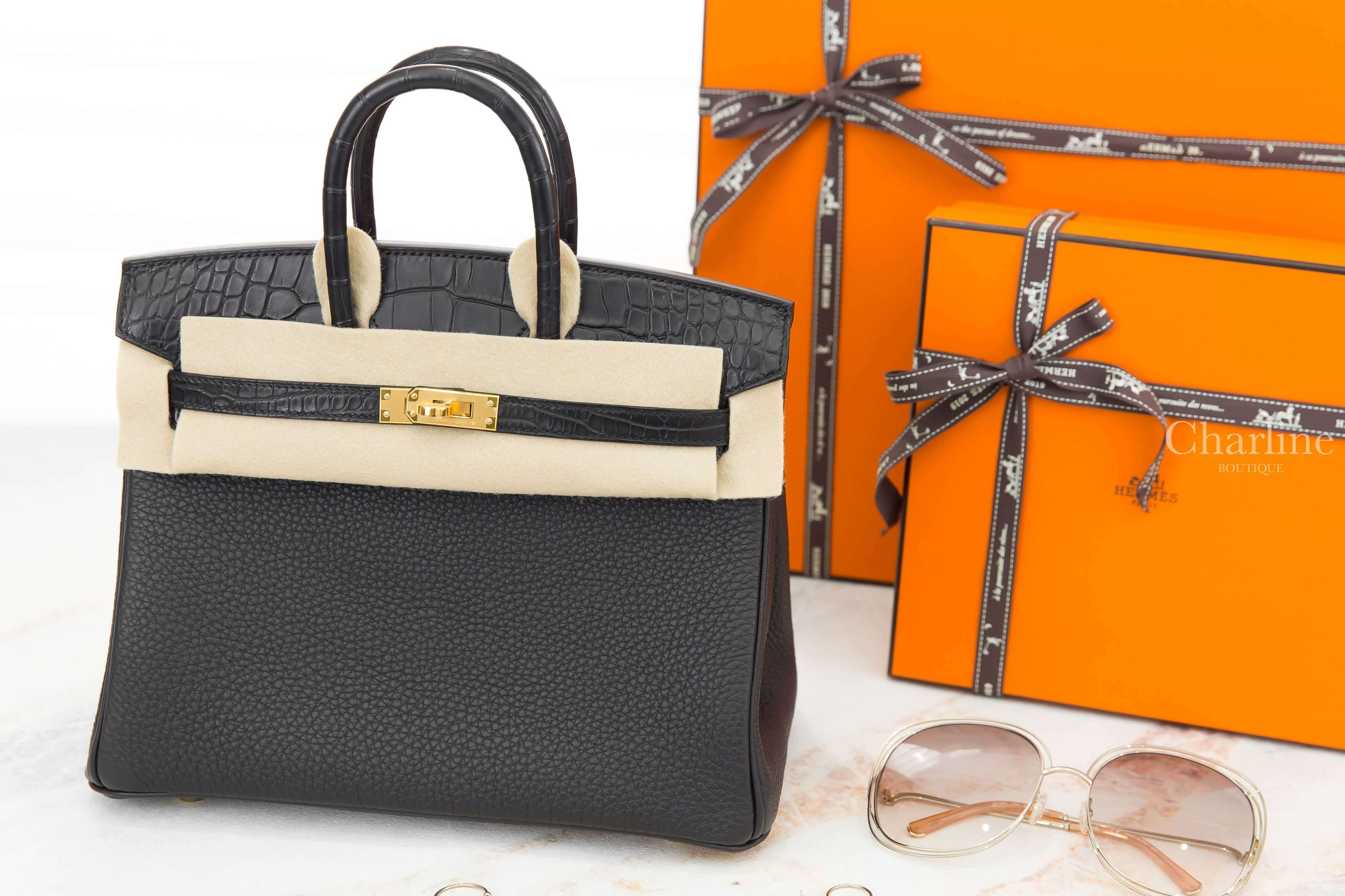 Hermès Birkin 25cm Touch Veau Togo / Alligator Mississippiensis Matte 89 Noir Z刻黑色霧面方塊鱷魚拼皮革鉑金包-Charline Boutique 精品代購