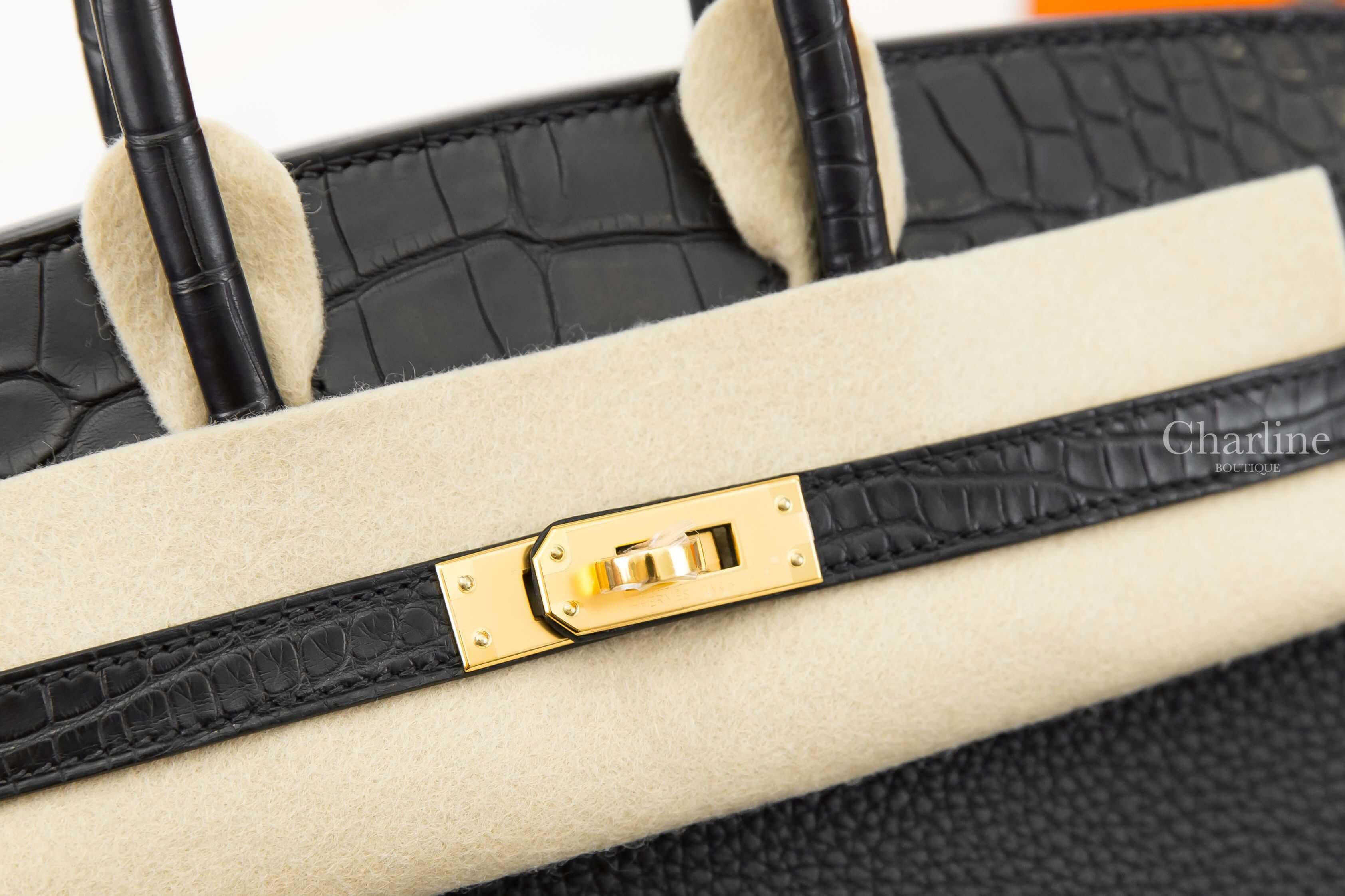 Hermès Birkin 25cm Touch Veau Togo / Alligator Mississippiensis Matte 89 Noir 黑色霧面方塊鱷魚拼皮革鉑金包