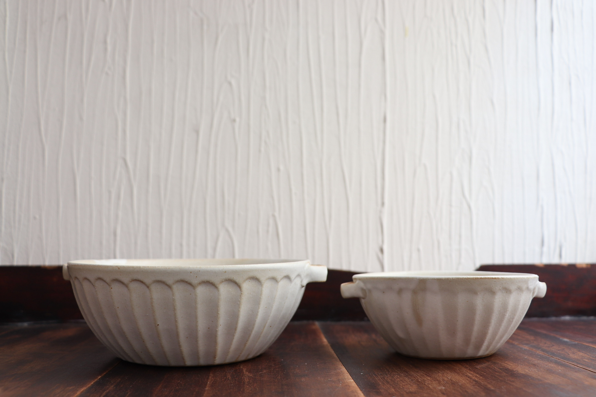 益子燒 若林健吾 刻紋 雙耳湯碗