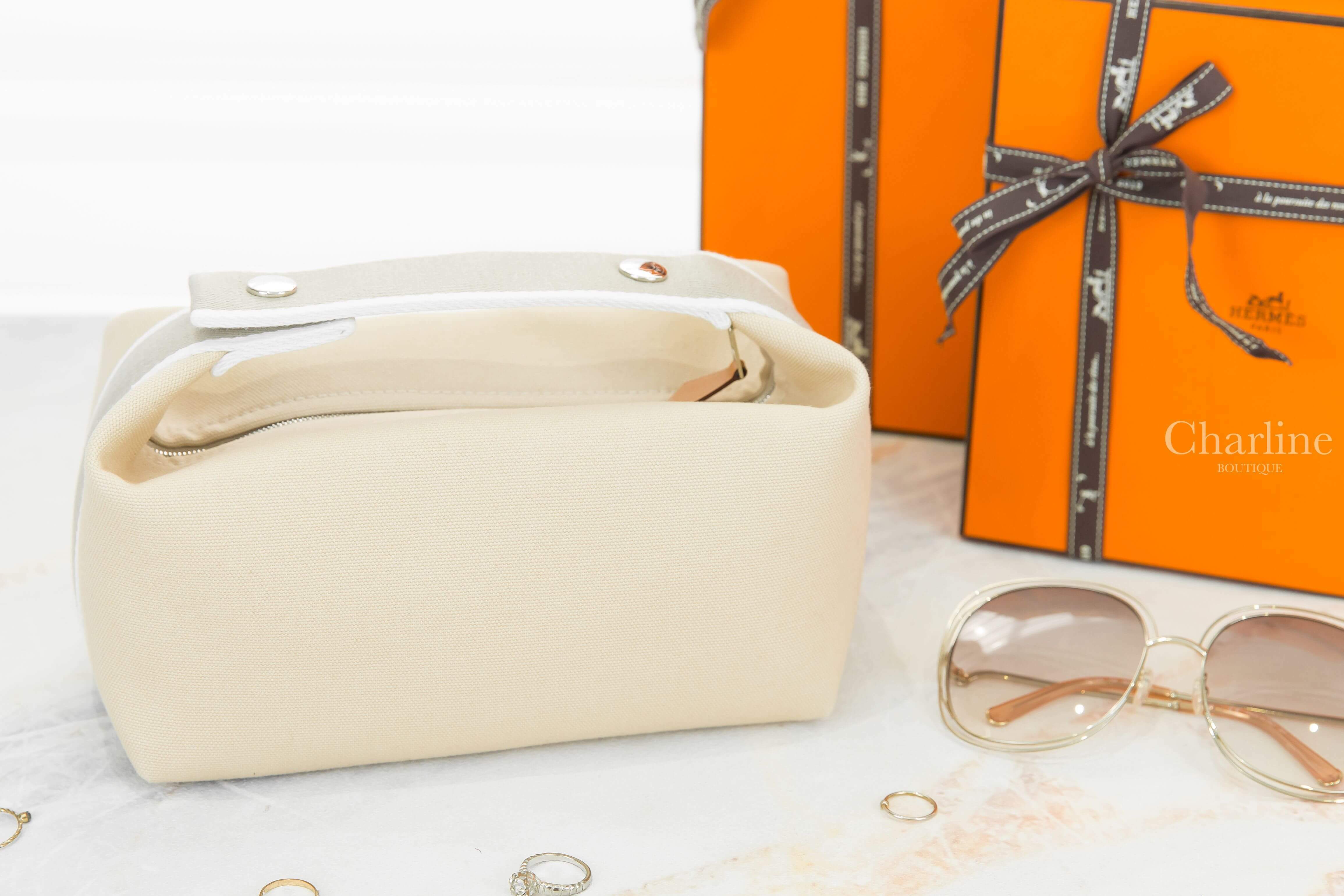 Hermès Bride A Brac Case, Small Model 米白色提把棉質小型手提包-Charline Boutique 精品代購
