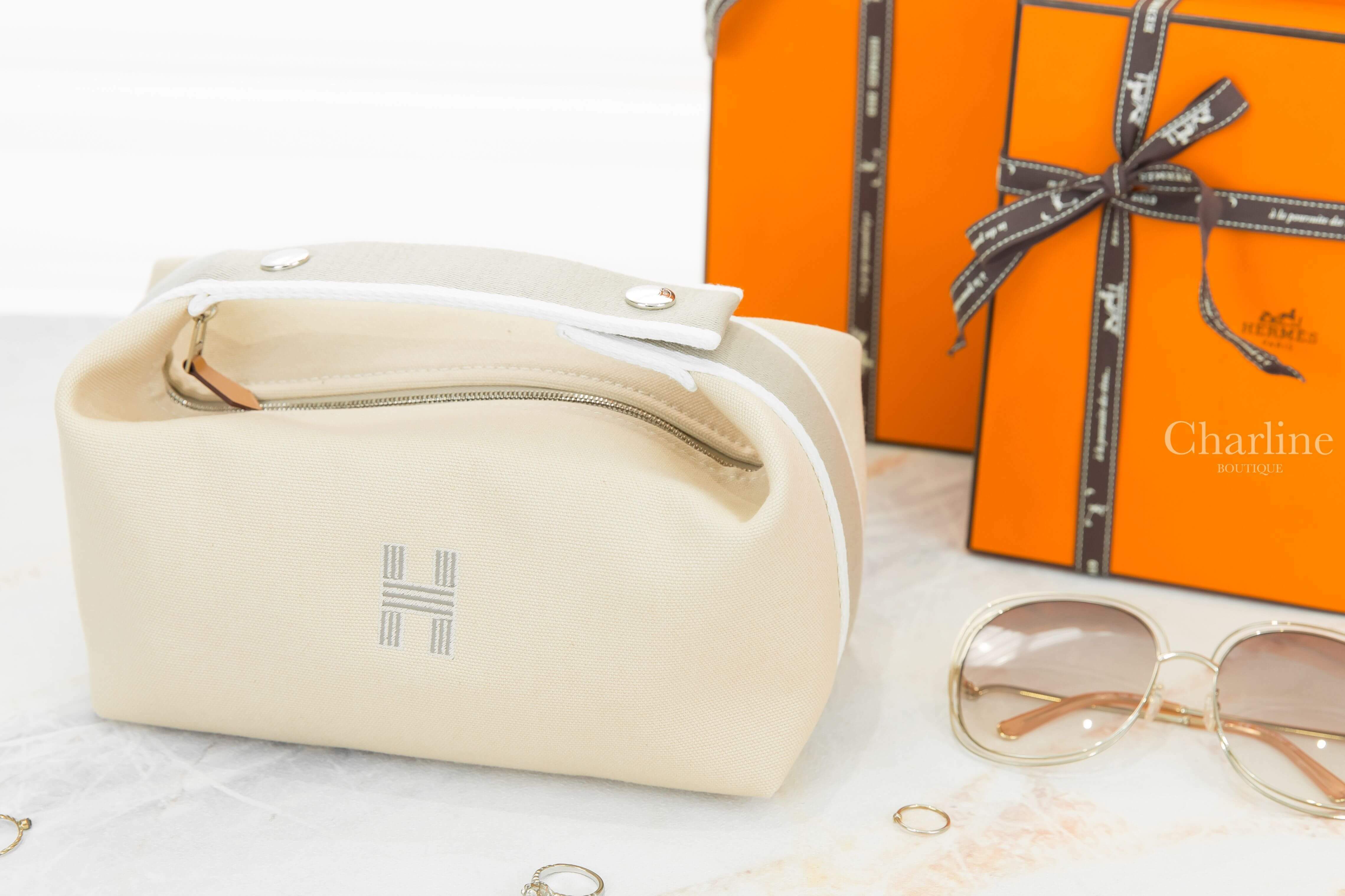 Hermès Bride A Brac Case, Small Model 米白色提把棉質小型手提包-Charline Boutique 精品代購