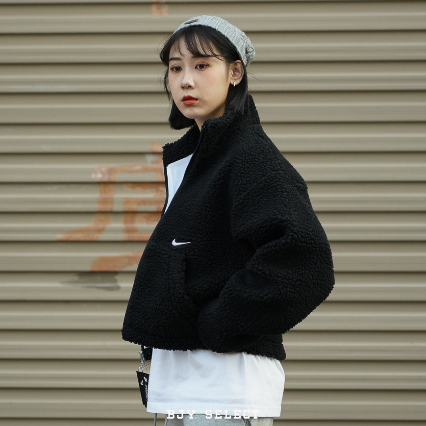 #現貨 NIKE 短版 羊羔毛 毛絨絨外套 黑 CU6640-010 6-1