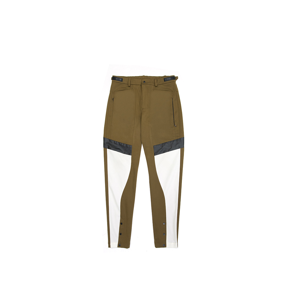 斜條拼接長褲 - 橄欖綠