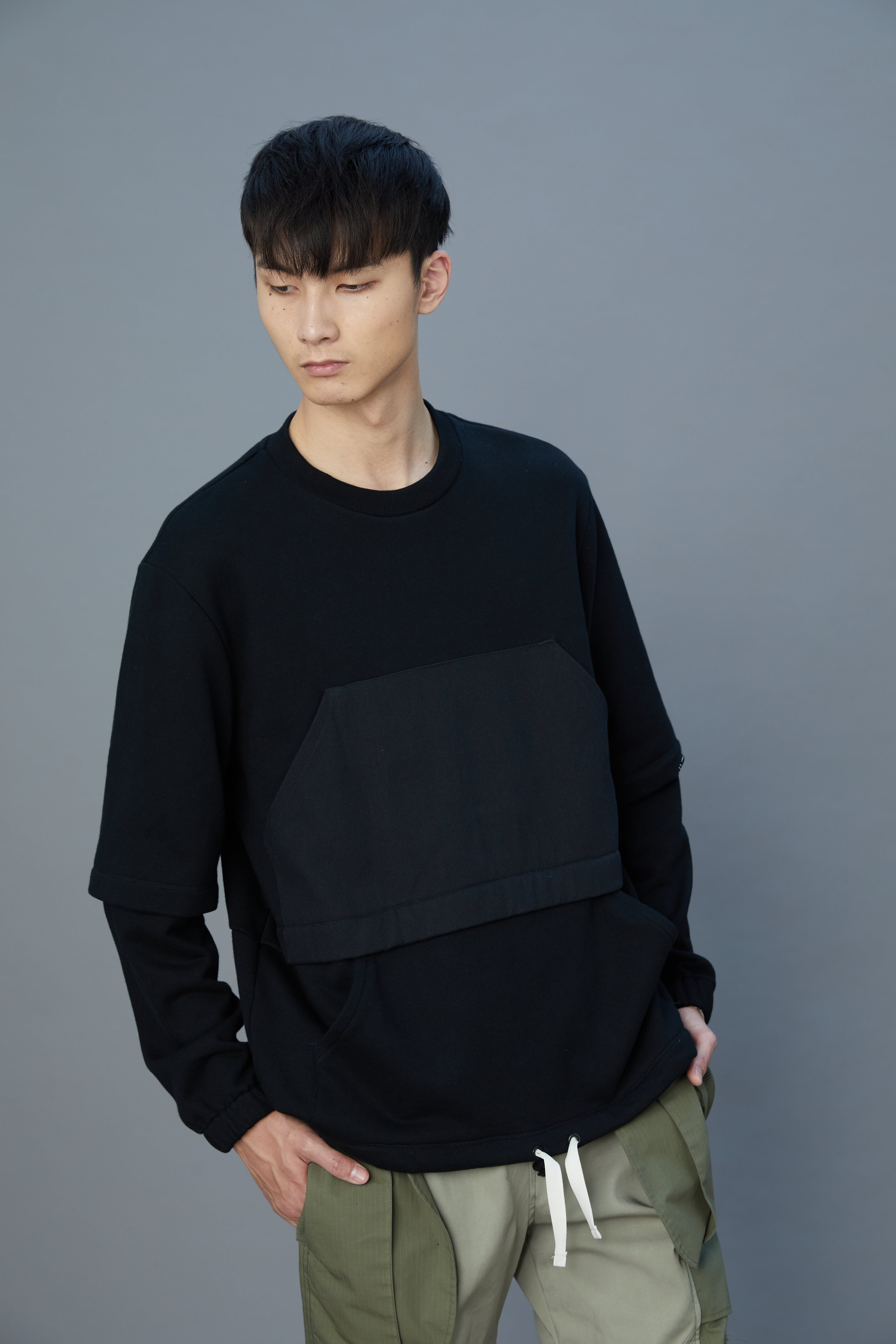 雙層視覺口袋上衣 - 黑