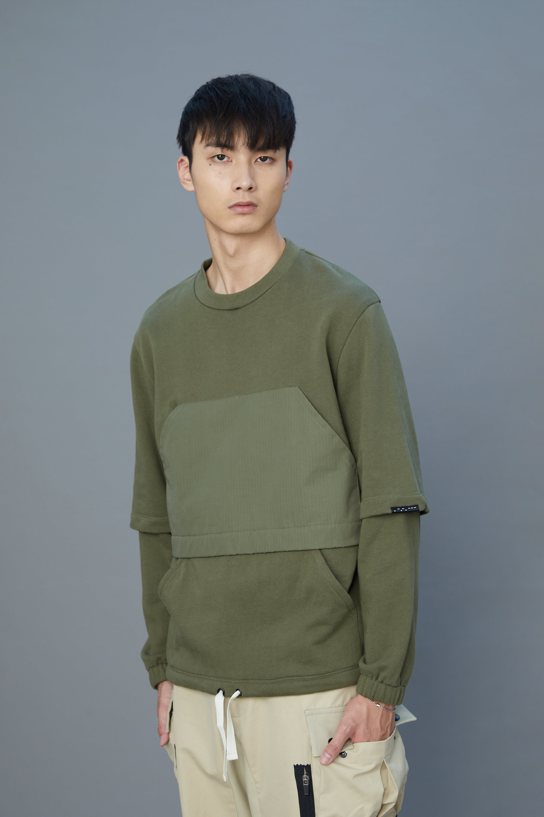 雙層視覺口袋上衣 - 墨綠