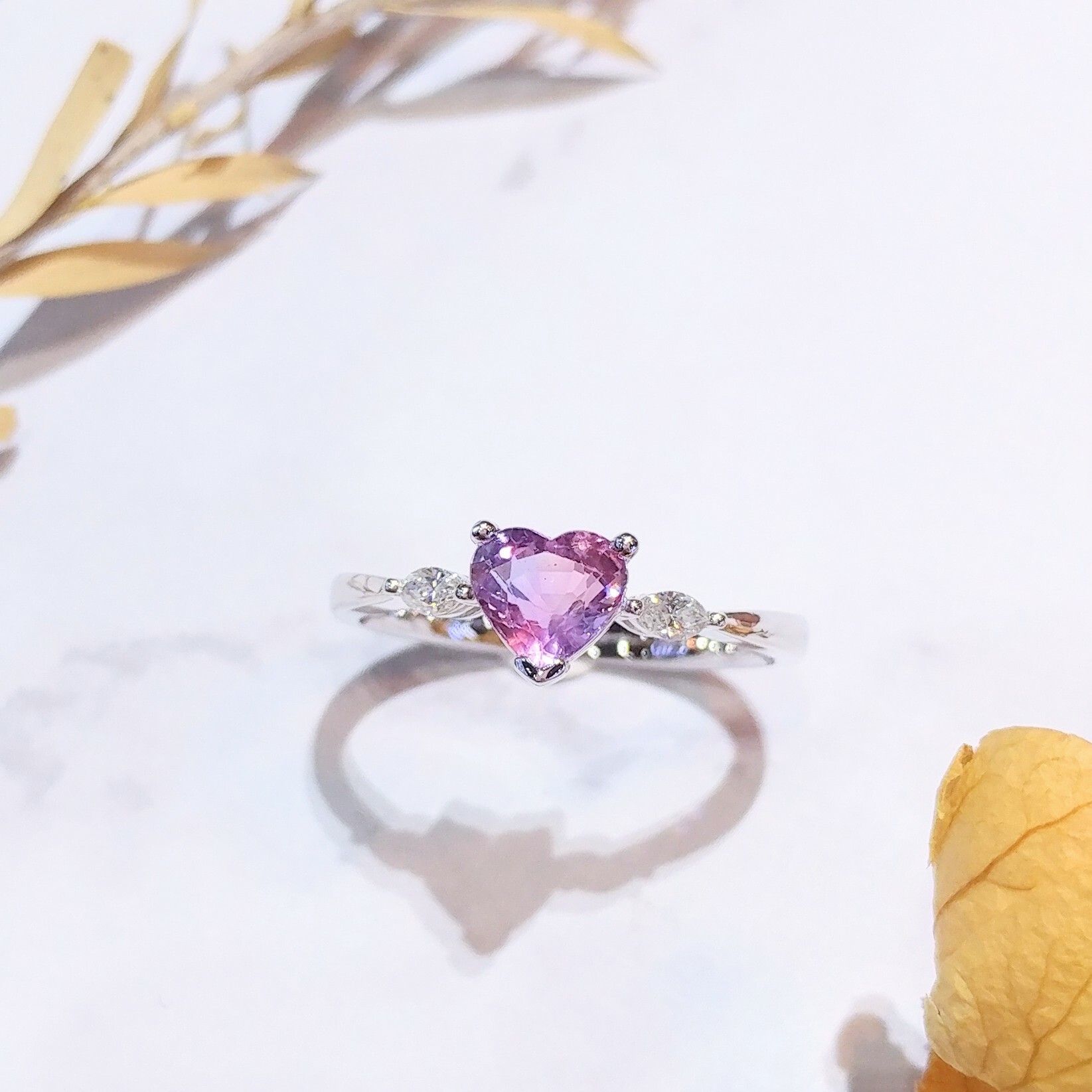 18K White Gold 0.69ct Pink Sapphire and Diamond Ring