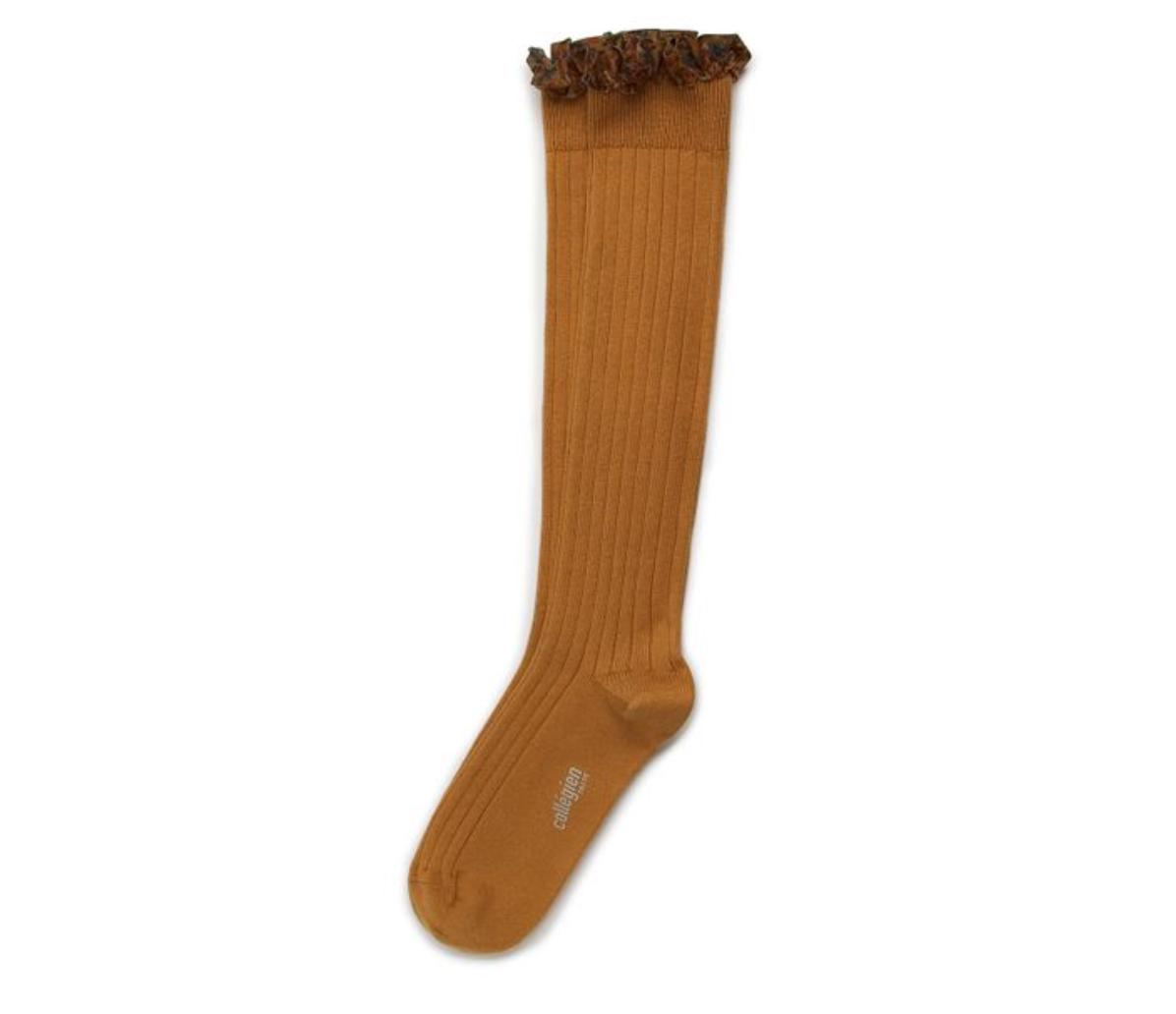 COLLÉGIEN - Elisabeth Liberty Ruffle Ribbed Knee-high Socks（Moutarde de Dijon）