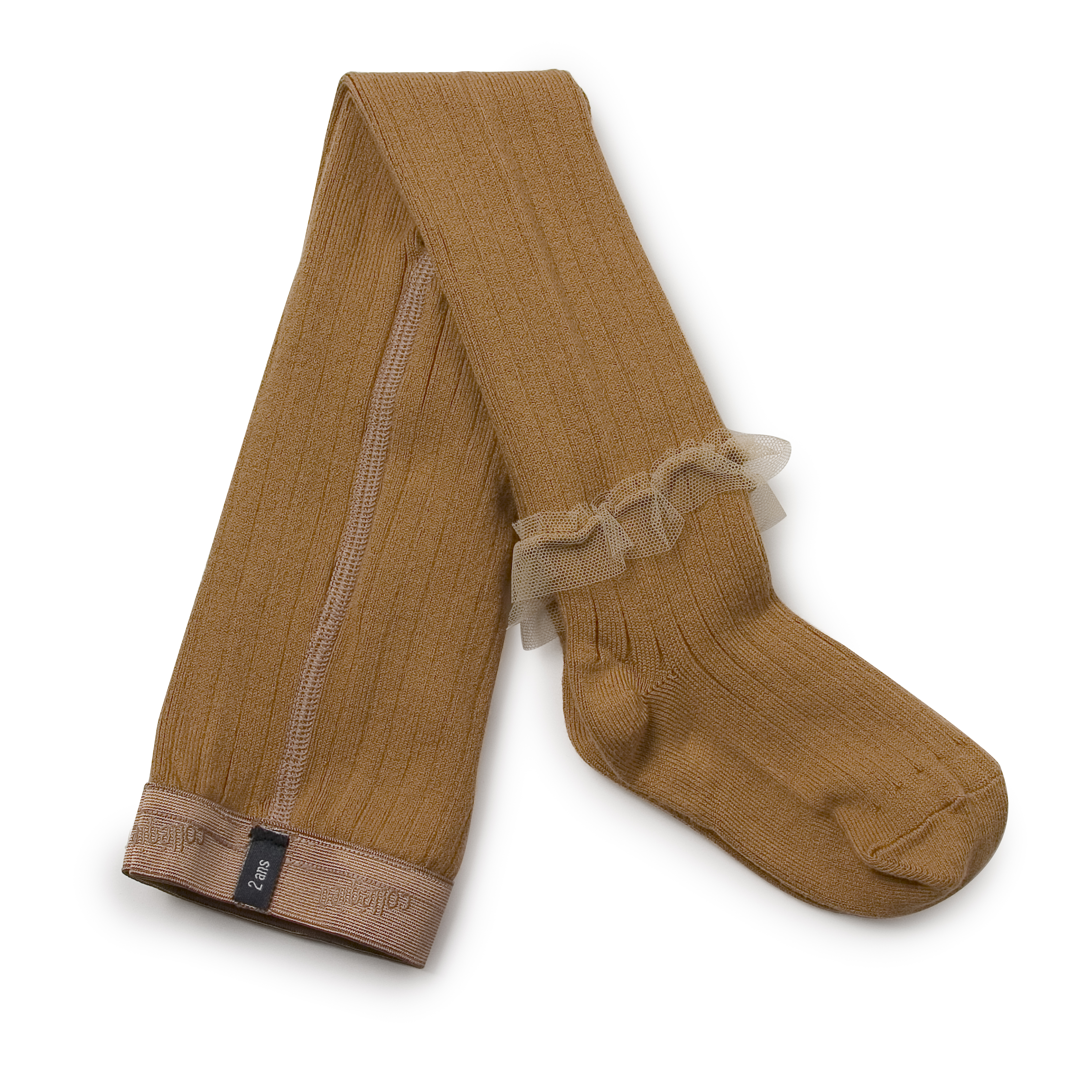 COLLÉGIEN - Gisèle Tulle Frill Ribbed Tights（Moutarde de Dijon）