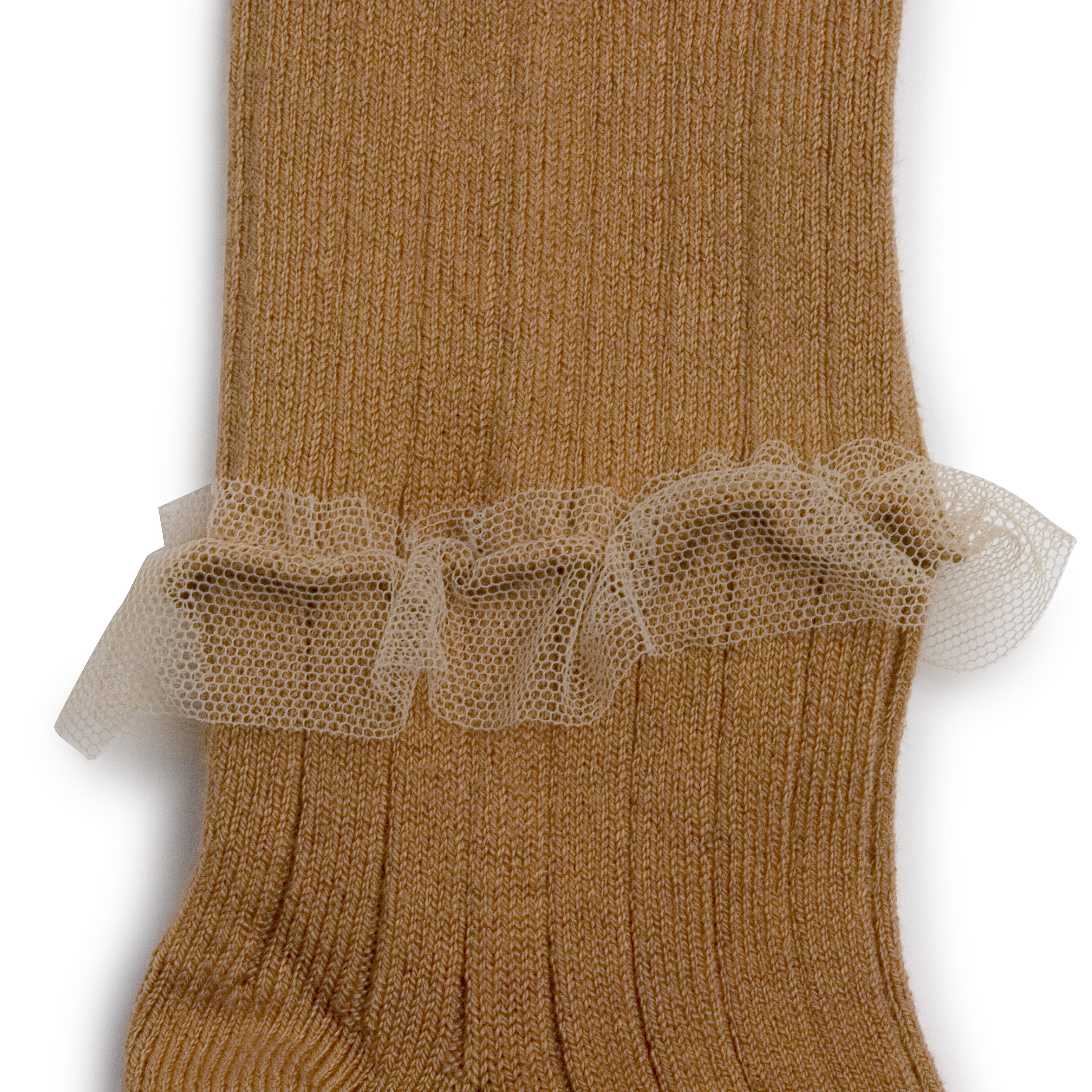 COLLÉGIEN - Gisèle Tulle Frill Ribbed Tights（Moutarde de Dijon）