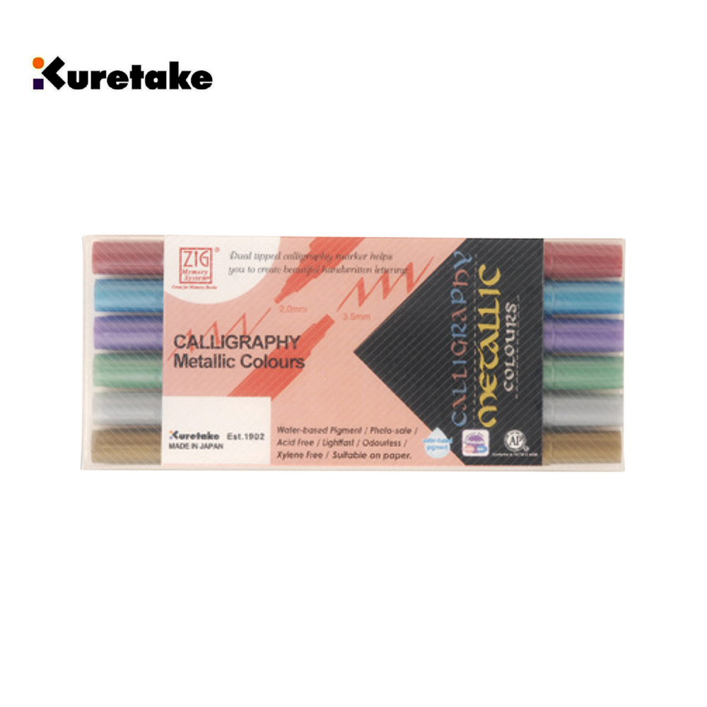 ZIG 雙頭平頭麥克筆 2mm/3.5mm 金屬色系 六色套組 / Kuretake 日本 吳竹