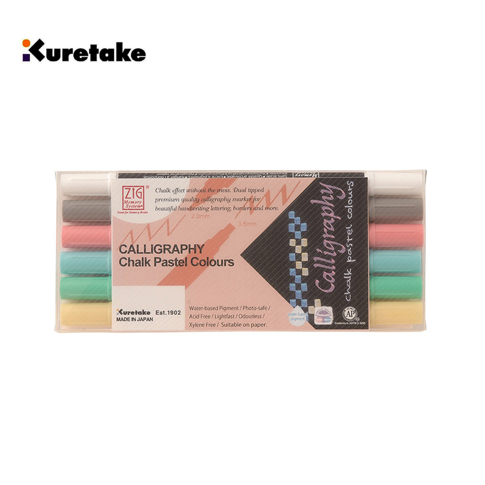 ZIG 雙頭平頭麥克筆 2mm/3.5mm 粉筆色系 六色套組 / Kuretake 日本 吳竹