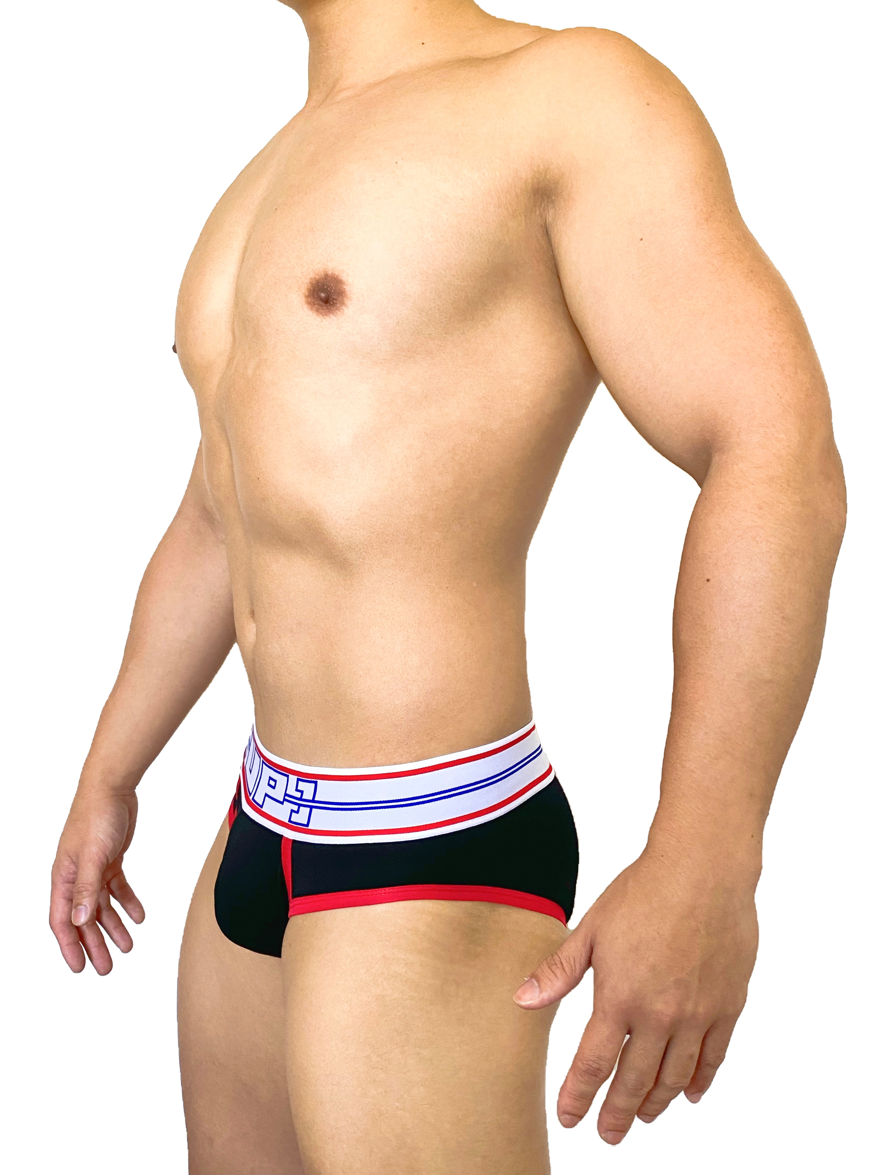 Push UP 低腰三角內褲 純黑/紅