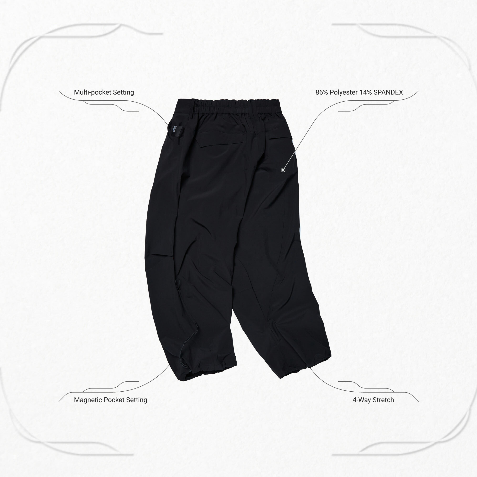 P-3S “Hyperbola” Utility Track Pants - Black