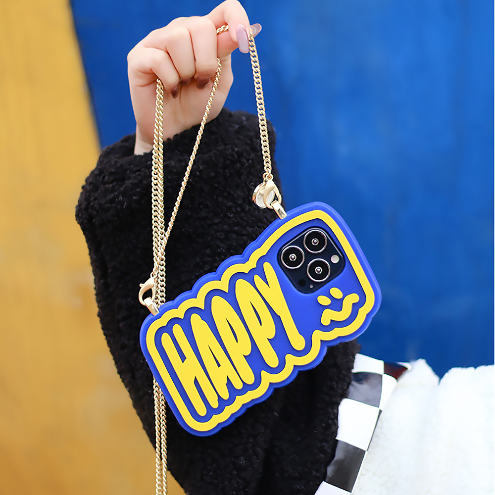 Candies iPhone 13 Pro Max - Candies HAPPY手機殼-附長鏈(藍)