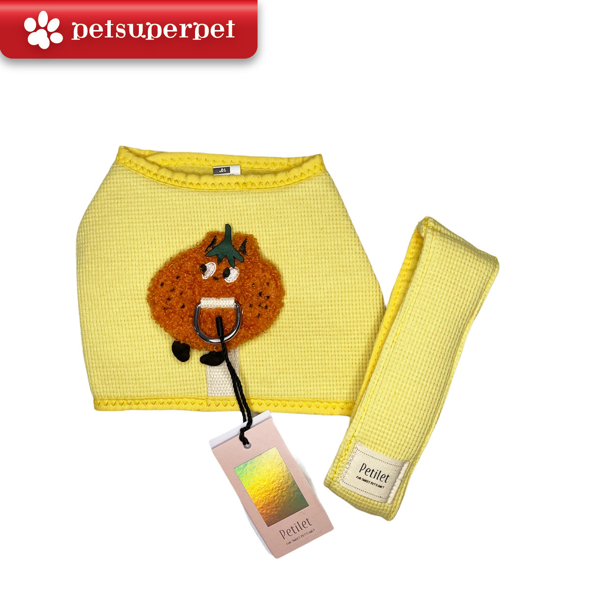 IsPet 全棉華夫格水果胸背帶+牽引繩套裝 - 黃色 [3尺寸]