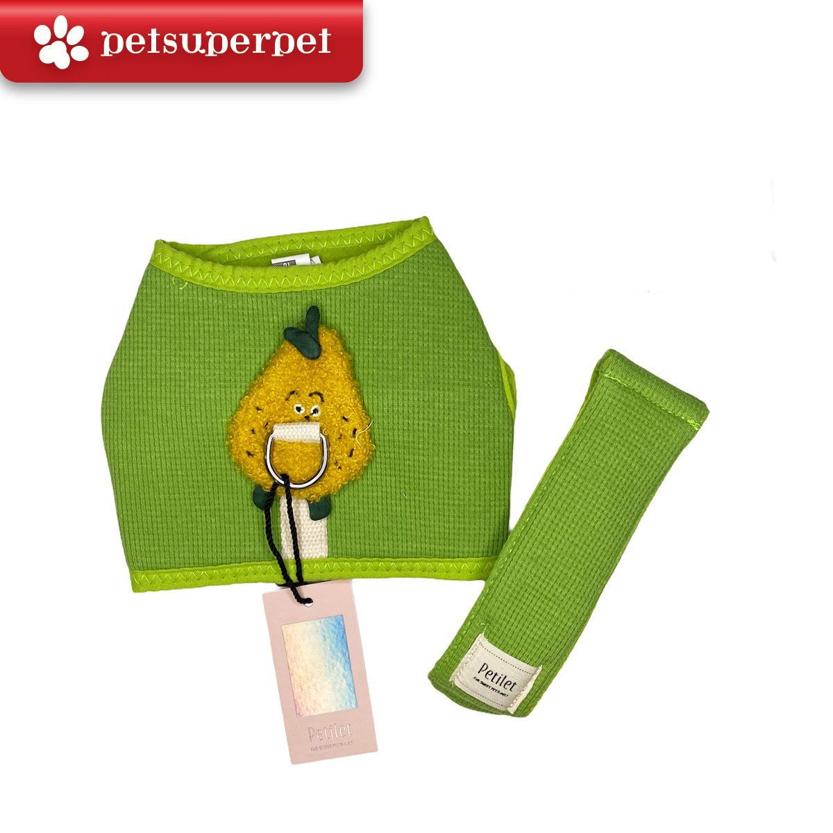 IsPet 全棉華夫格水果胸背帶+牽引繩套裝 - 綠色 [3尺寸]