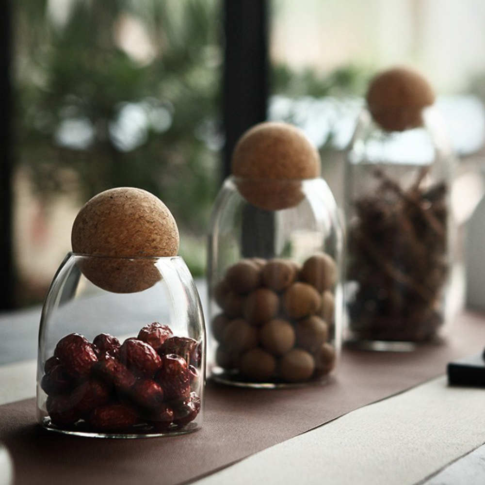 圓球軟木塞耐熱玻璃儲物罐-三入組