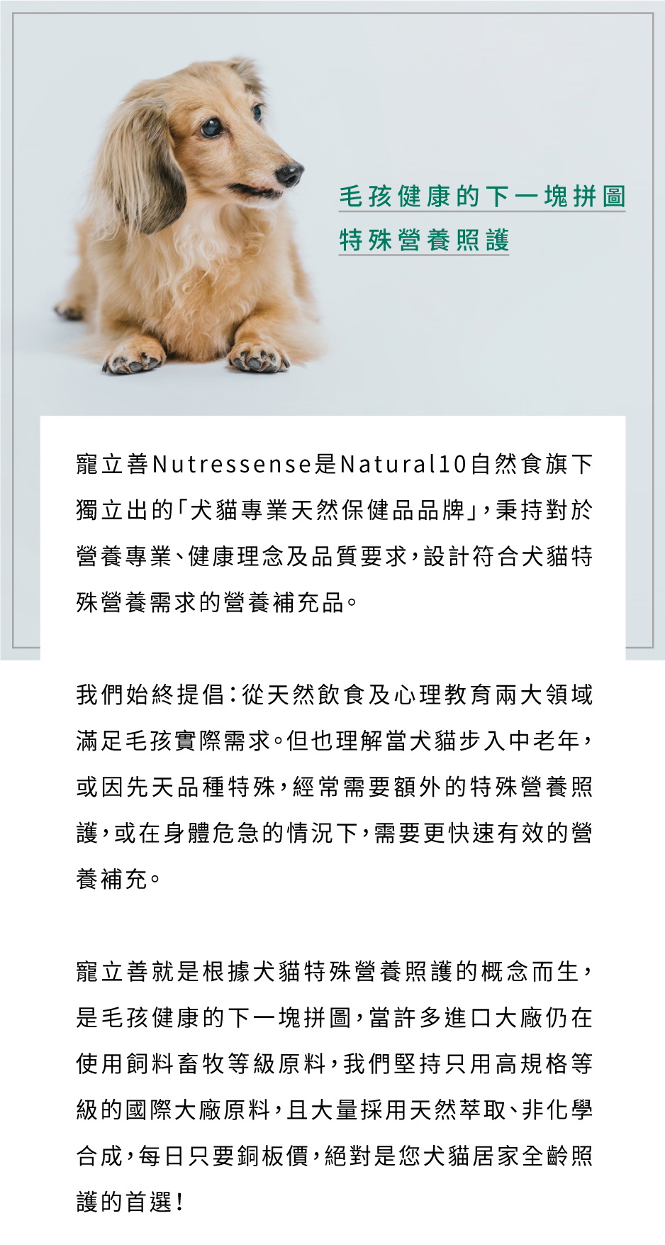 寵立善只用高規格的國際大廠原料，是狗狗貓咪皮膚毛髮保健的最佳首選。