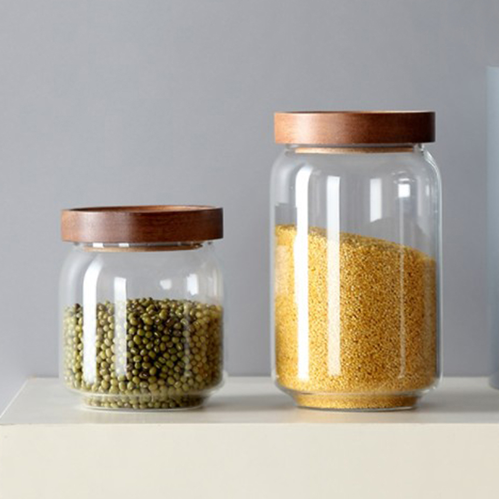 日式木蓋耐熱玻璃密封儲物罐-二入組