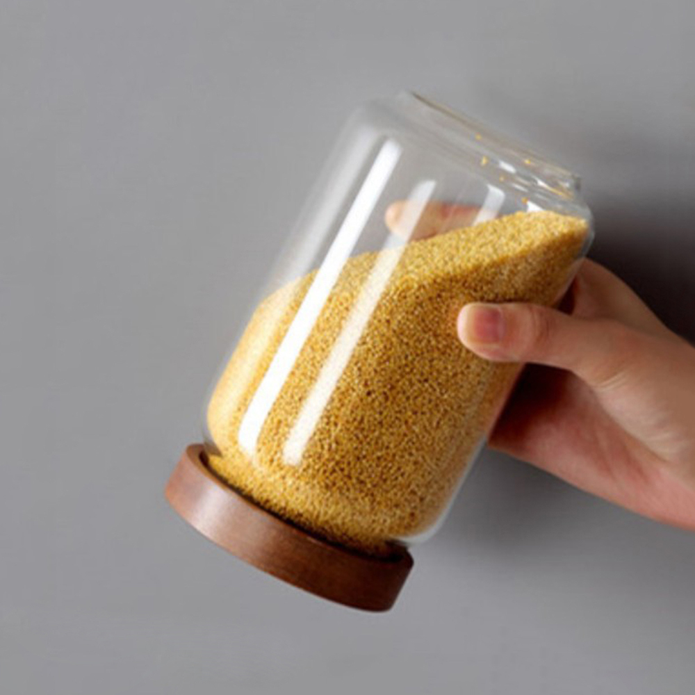 日式木蓋耐熱玻璃密封儲物罐-二入組