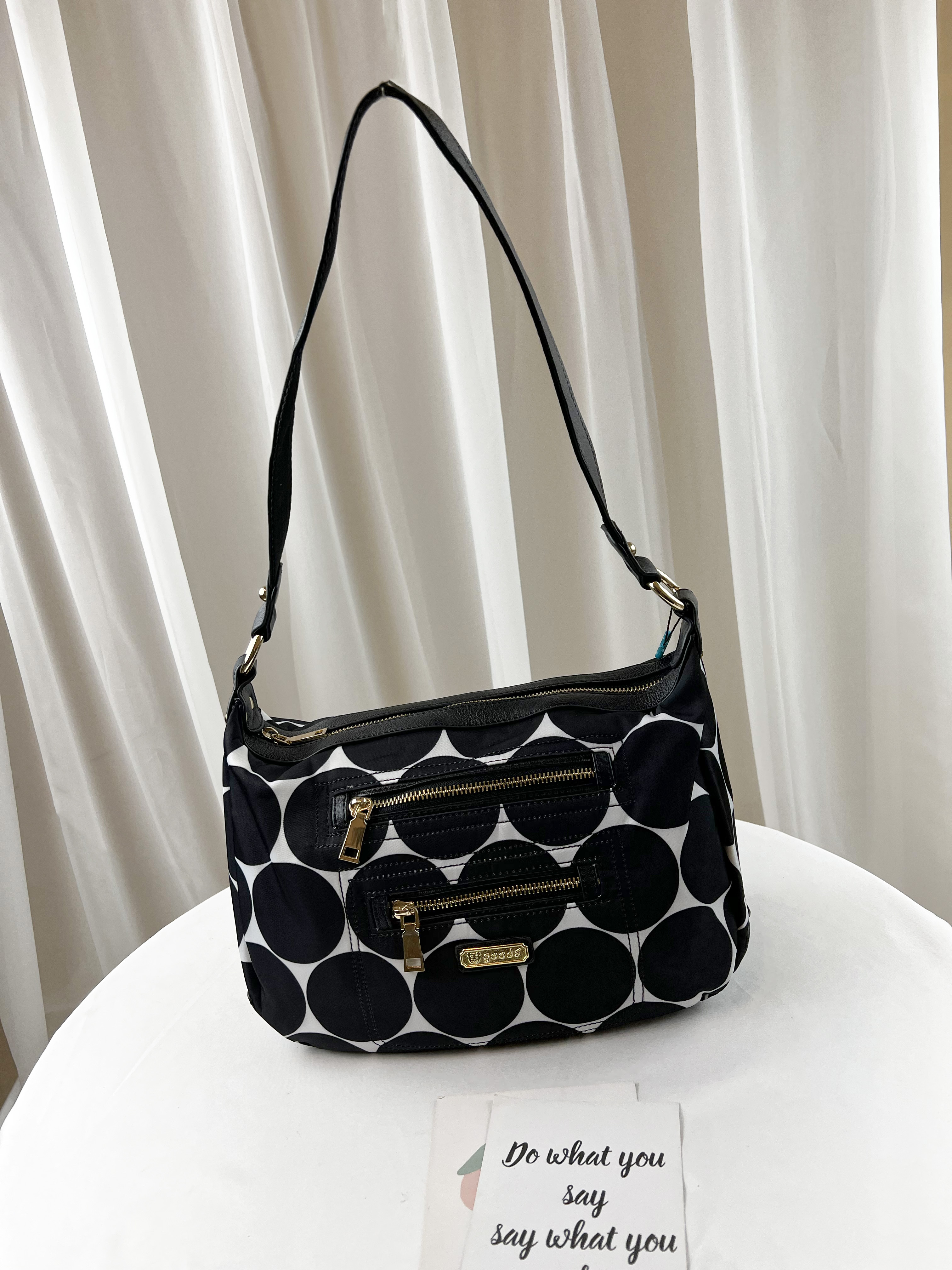 GOODS 復古黑白點點尼龍側背包  #6104