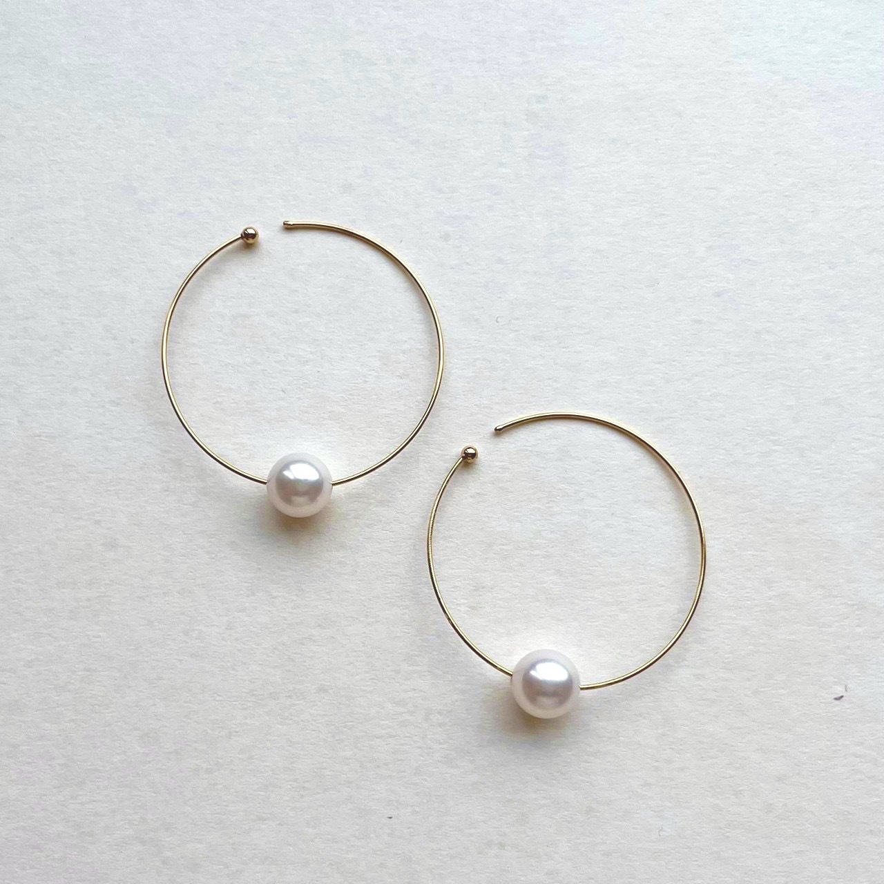 10K/圓圈珍珠耳環