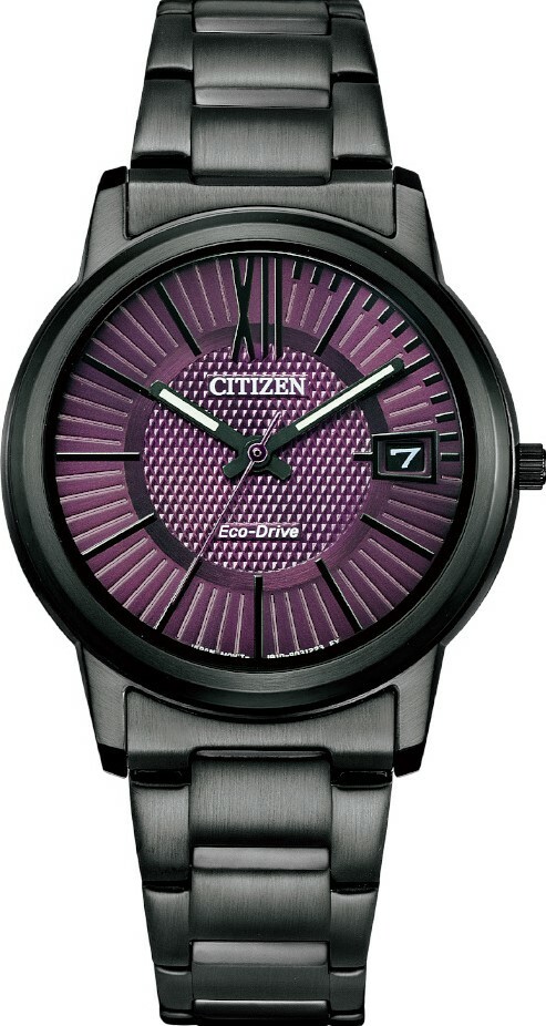 萬年鐘錶 - Citizen 星辰錶 全黑紫面簡約款光動能女錶   FE6017-85X  錶徑33.3MM