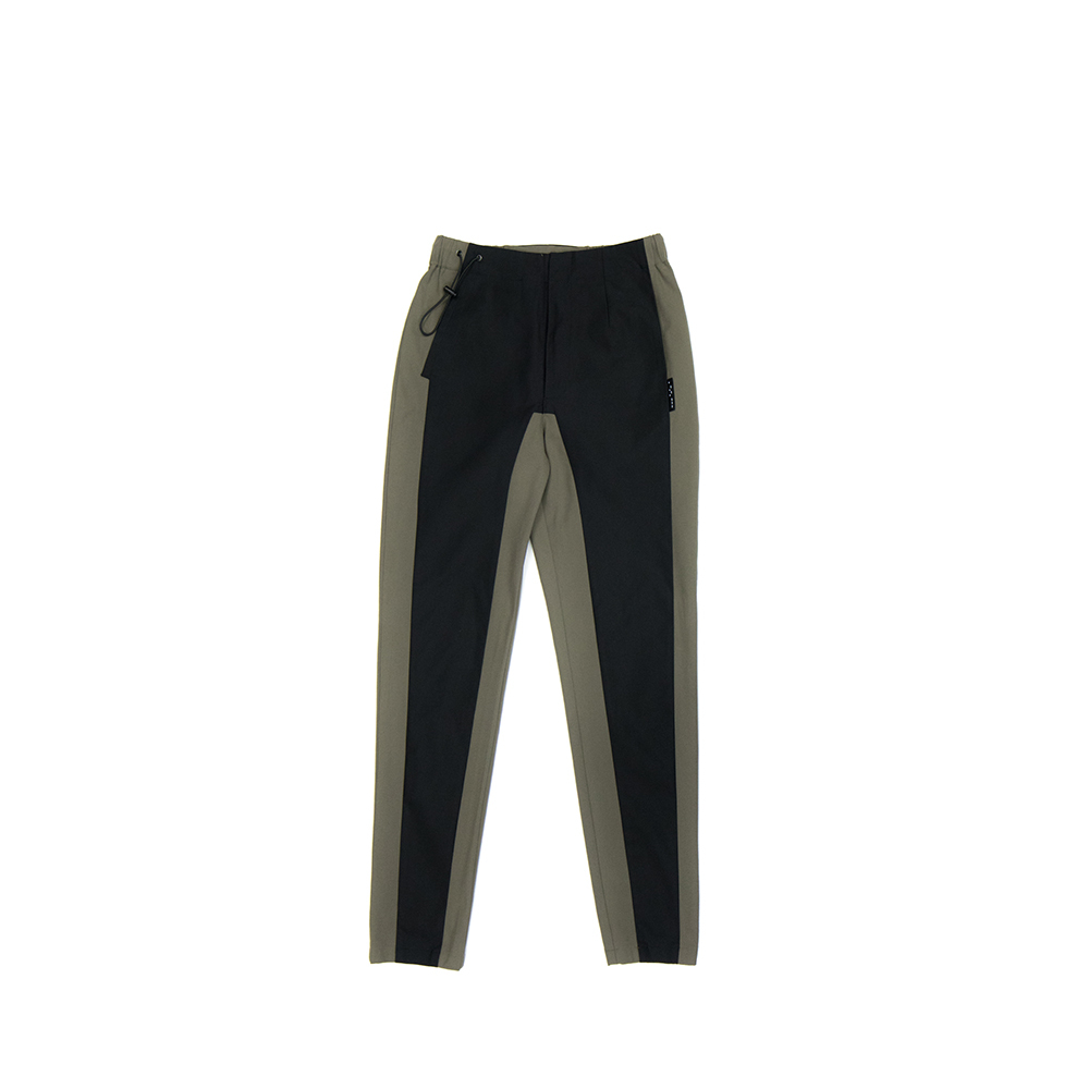 撞色彈性長褲 - 黑