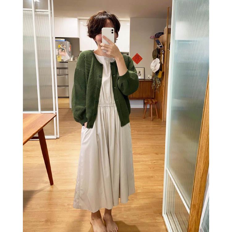 陪你散步泡芙袖針織外套-綠森