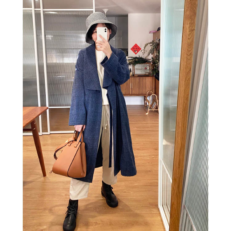 世界上另一個我格紋毛呢綁帶大衣-未來的未來