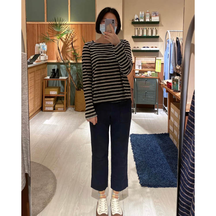 日日條紋九分袖上衣-夜夜唱