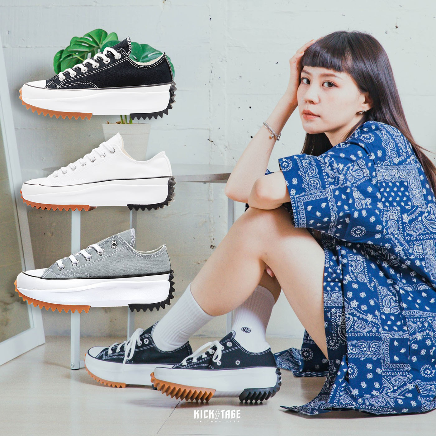 男女鞋CONVERSE RUN STAR HIKE LOW 黑色白色日系鋸齒厚底低筒【168816