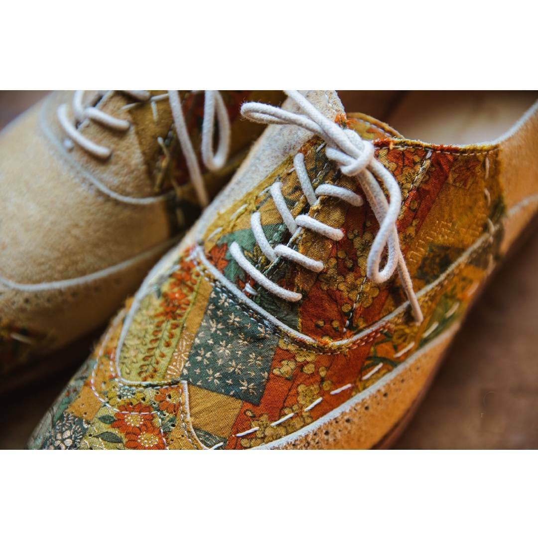 Sweet Villians M1172 Stitched Vintage Japanese Kimono Oxford Shoes