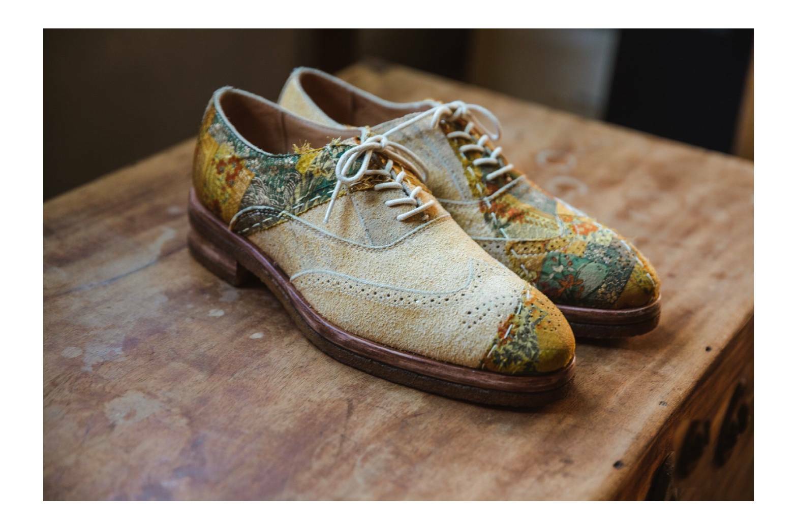 Sweet Villians M1172 Stitched Vintage Japanese Kimono Oxford Shoes