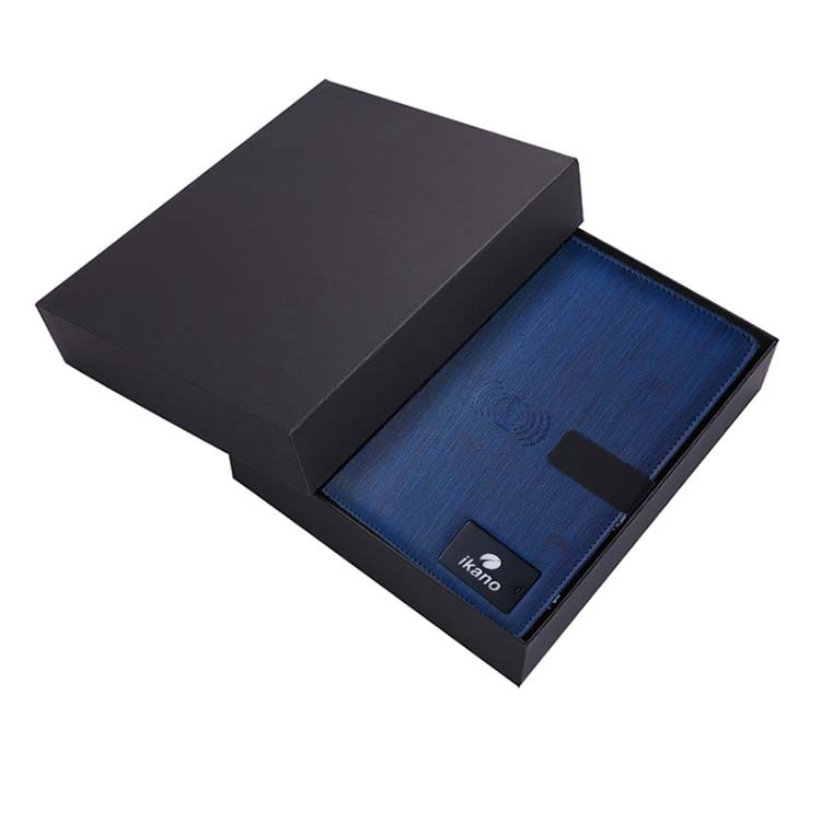 【ikanolife】藍紋無線充電炫光商務記事本+三頭獨立充電線(多規格)