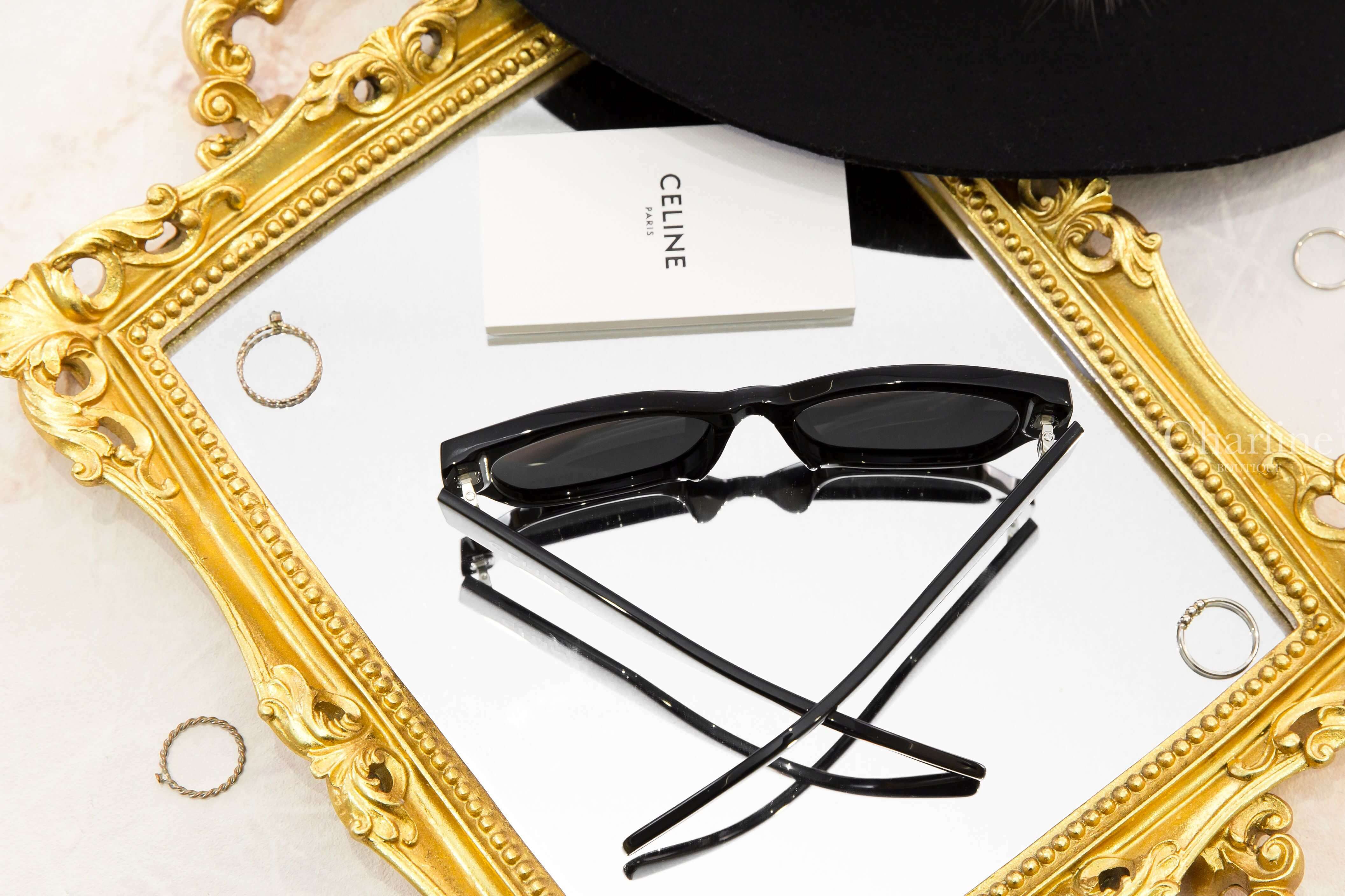Celine Celine Monochroms 01 Sunglasses In Acetate 黑色白字貓眼形狀太陽眼鏡附白色黑色字母肩背包兩件組-Charline Boutique 精品代購