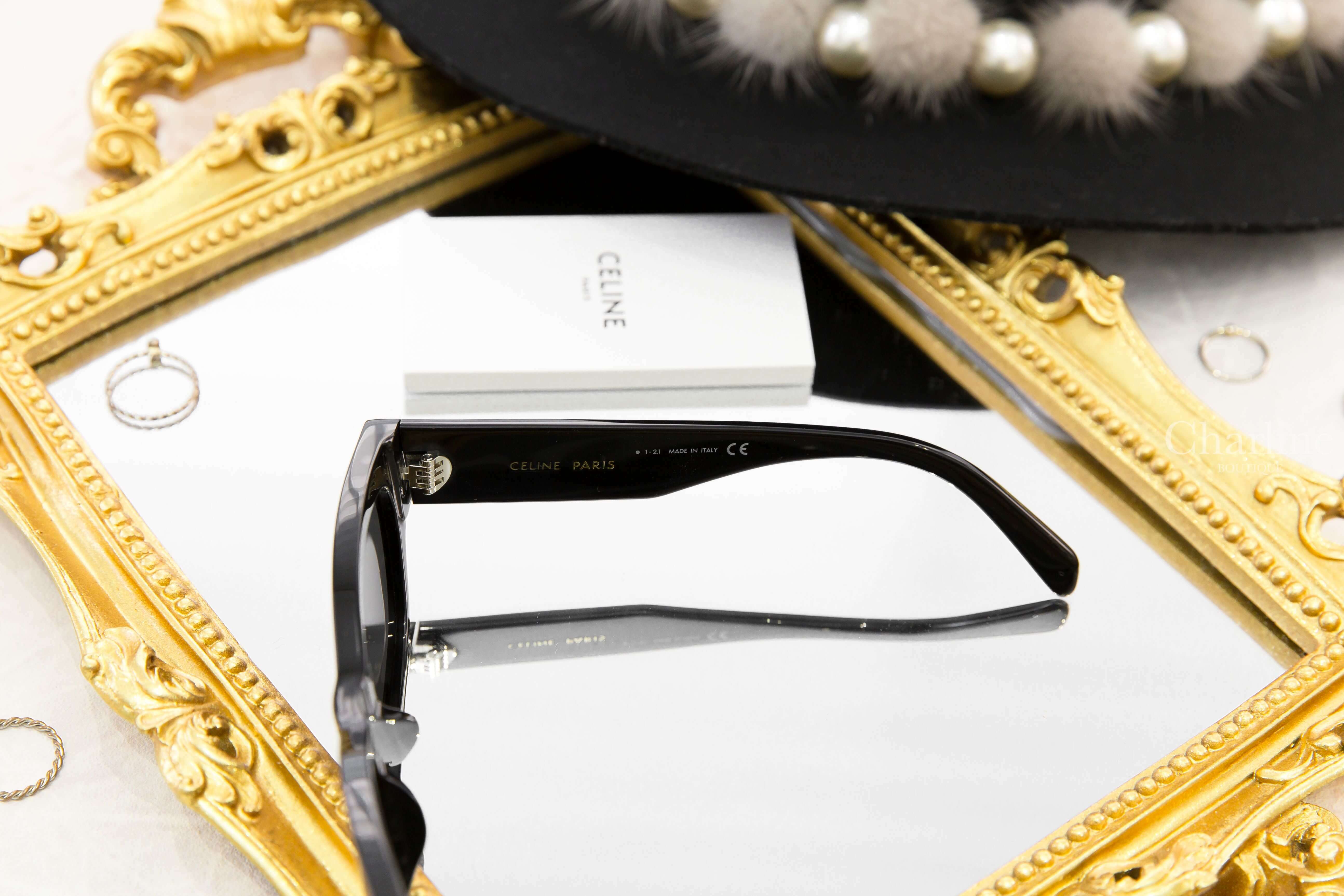 Celine Celine Monochroms 01 Sunglasses In Acetate 黑色白字貓眼形狀太陽眼鏡附白色黑色字母肩背包兩件組-Charline Boutique 精品代購