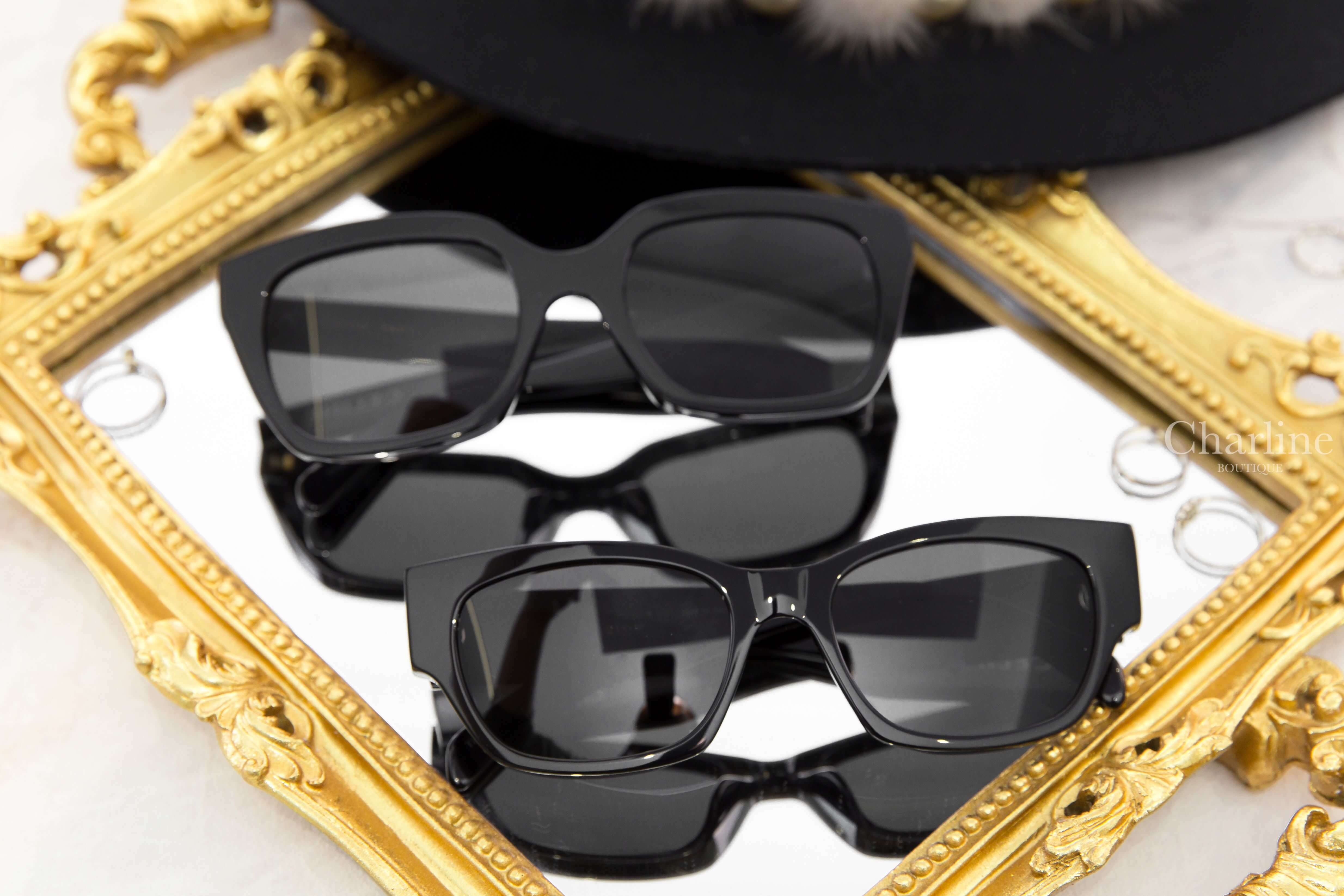 Celine Sunglasses 黑色白字貓眼形狀太陽眼鏡附白色黑色字母肩背包兩件組,Celine Sunglasses 黑色白字方框太陽眼鏡附白色黑色字母肩背包兩件組-Charline Boutique 精品代購