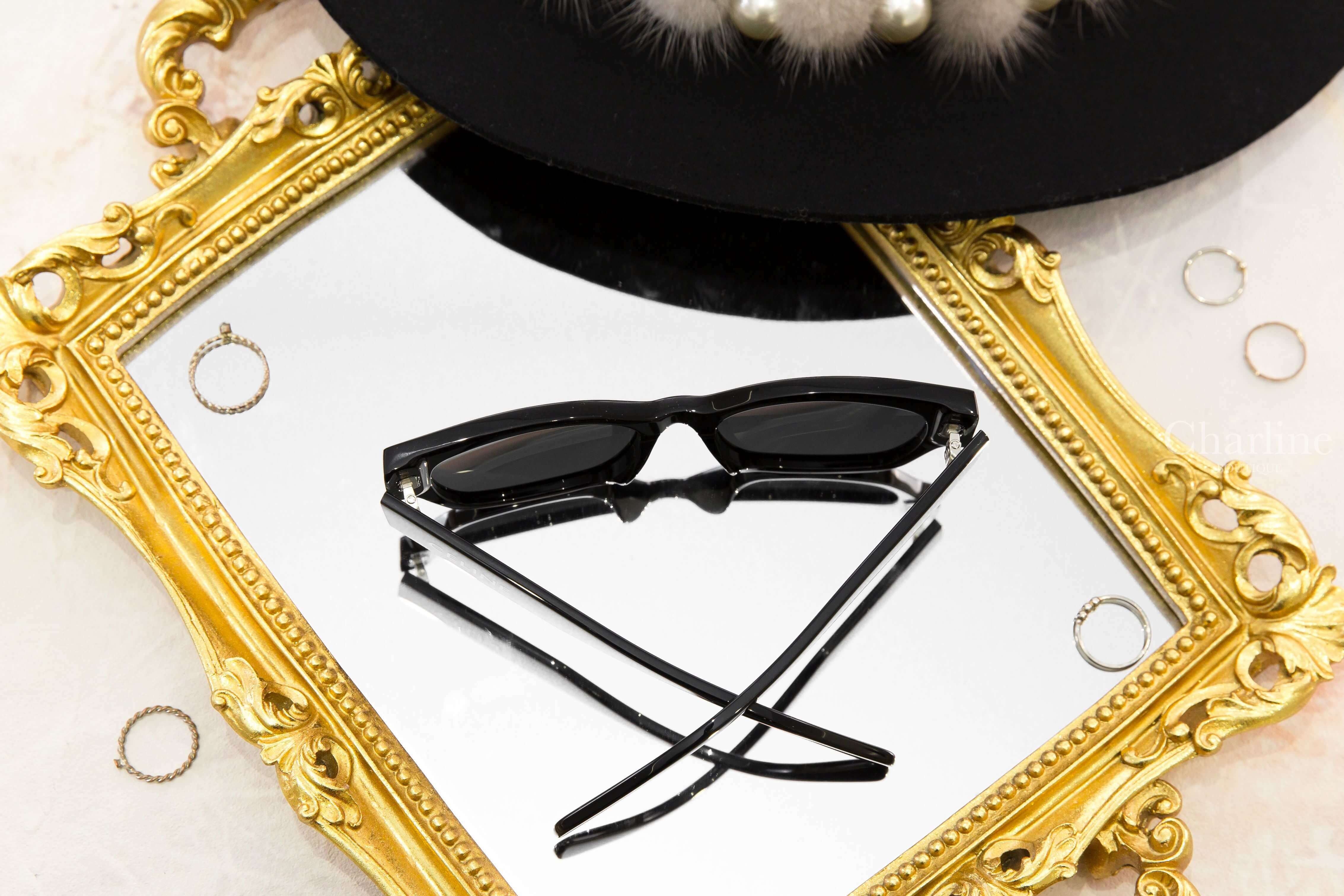 Celine Celine Monochroms 01 Sunglasses In Acetate 黑色白字貓眼形狀太陽眼鏡附白色黑色字母肩背包兩件組-Charline Boutique 精品代購