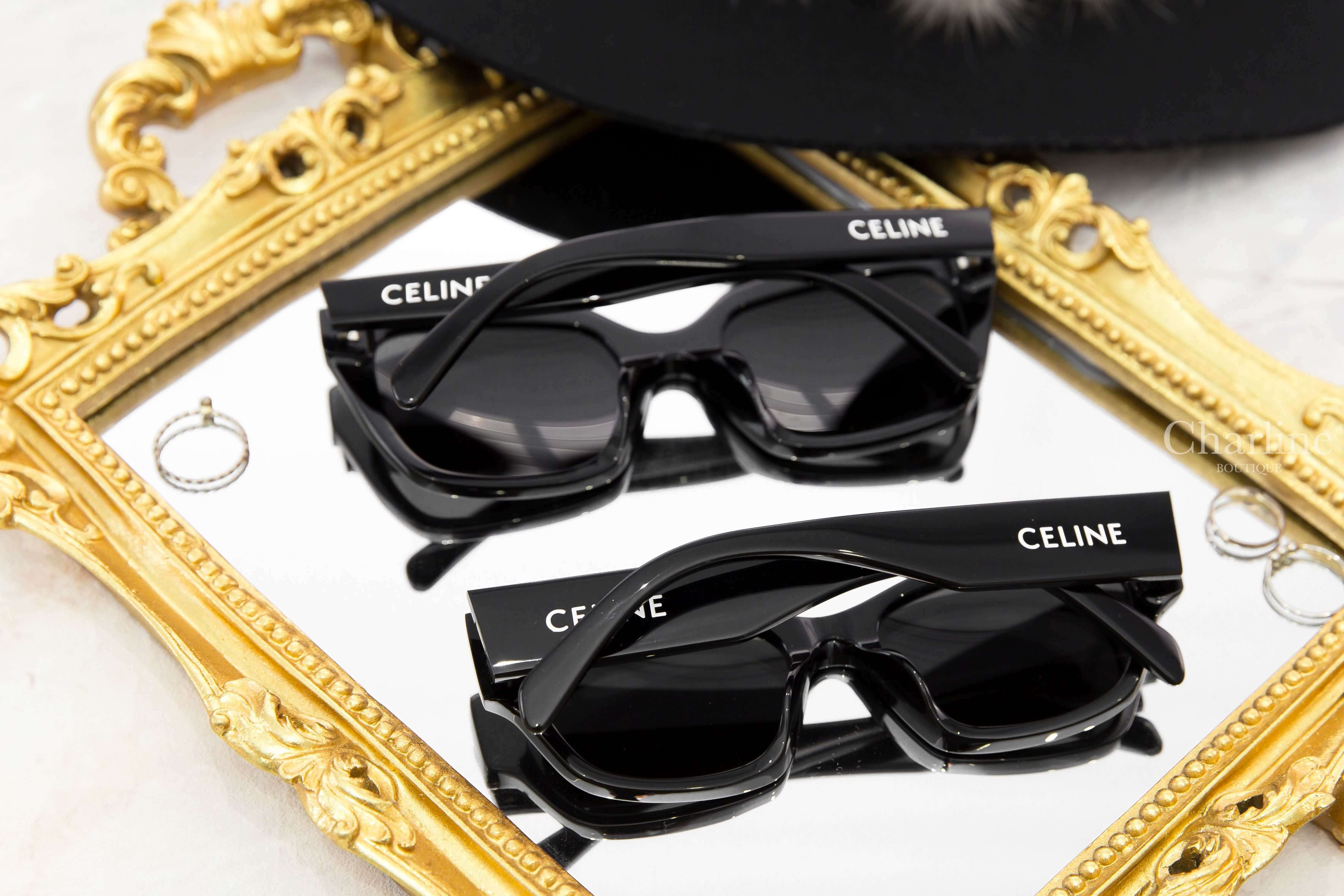 Celine Sunglasses 黑色白字貓眼形狀太陽眼鏡附白色黑色字母肩背包兩件組,Celine Sunglasses 黑色白字方框太陽眼鏡附白色黑色字母肩背包兩件組-Charline Boutique 精品代購