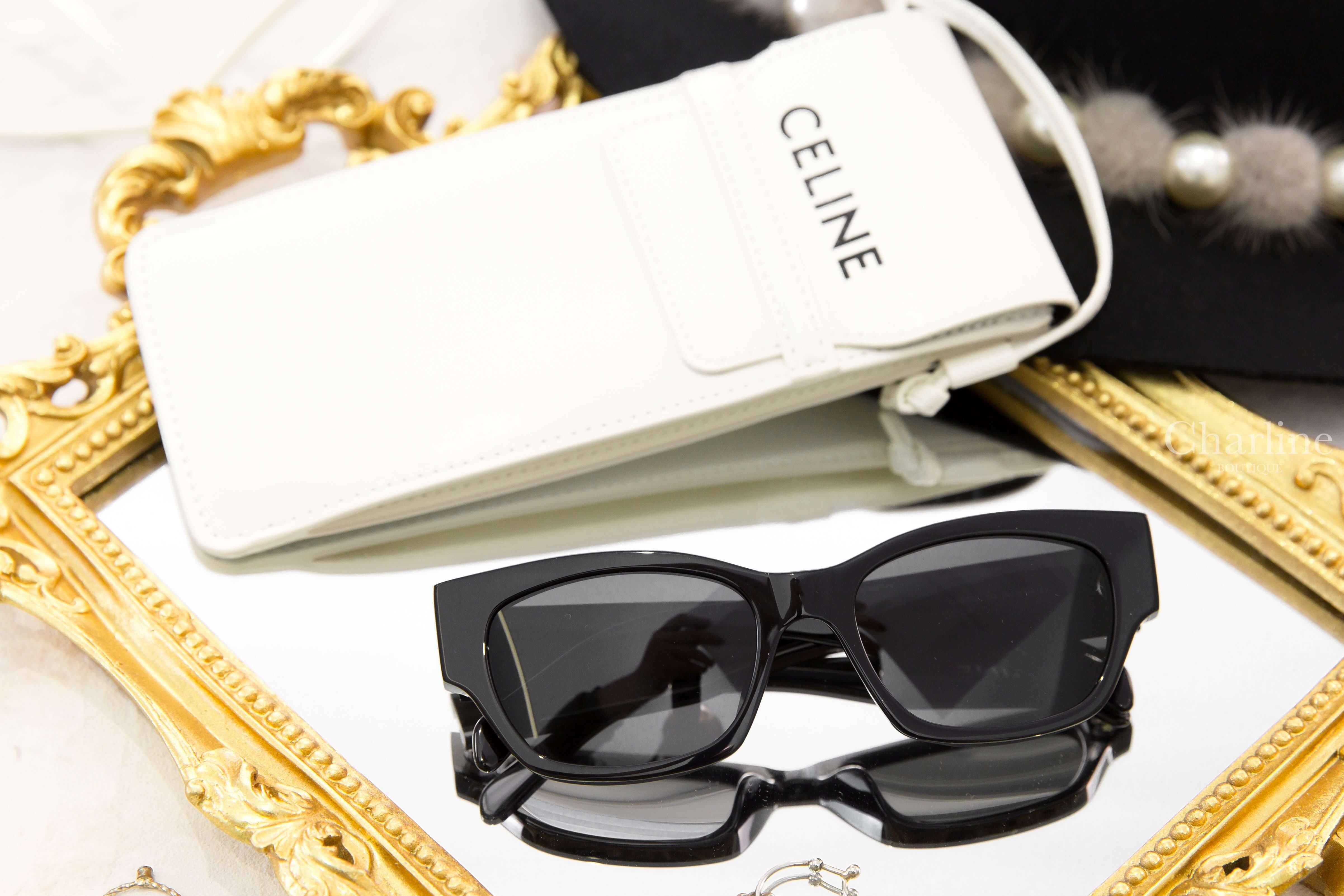 Celine Celine Monochroms 01 Sunglasses In Acetate 黑色白字貓眼形狀太陽眼鏡附白色黑色字母肩背包兩件組-Charline Boutique 精品代購