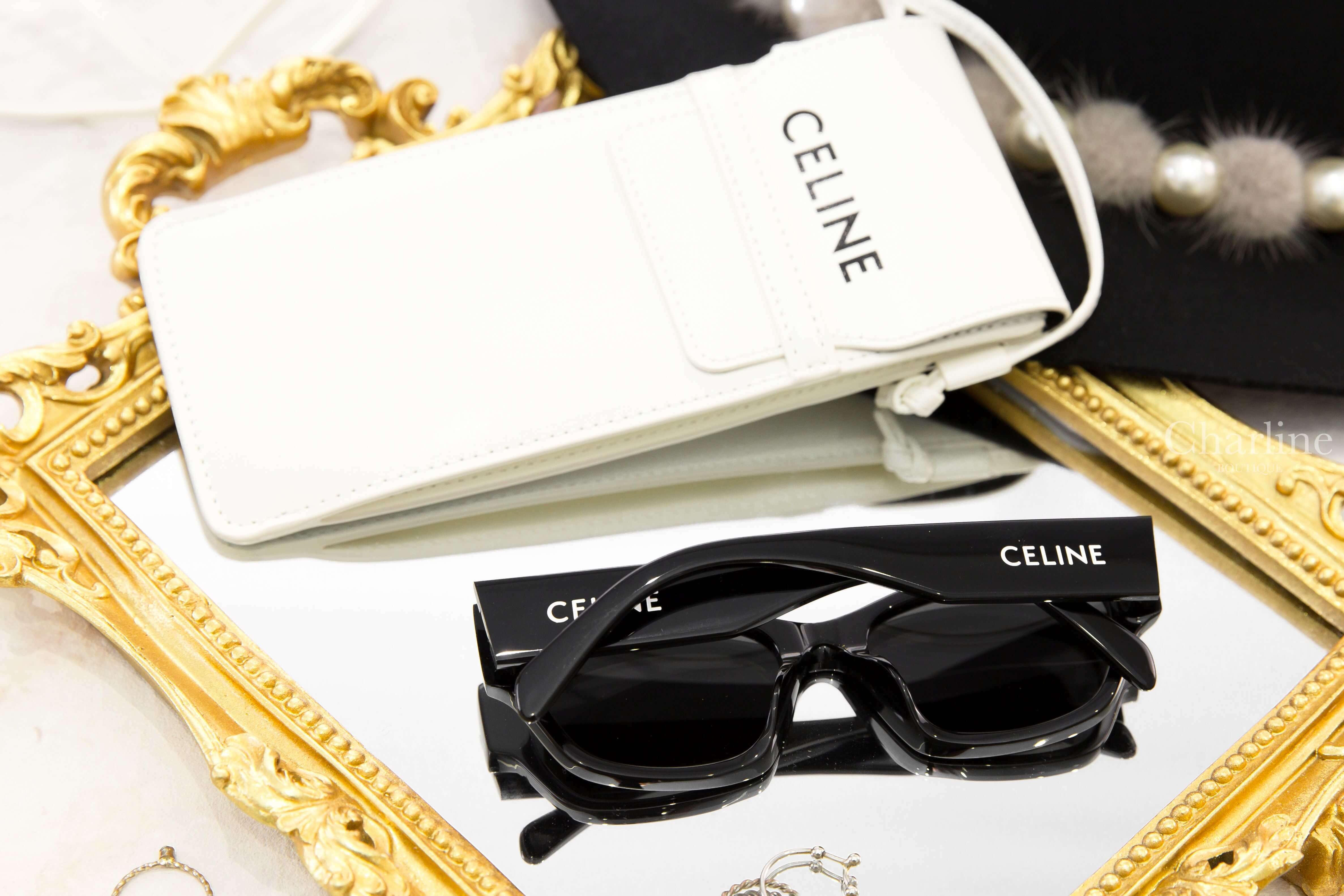 Celine Celine Monochroms 01 Sunglasses In Acetate 黑色白字貓眼形狀太陽眼鏡附白色黑色字母肩背包兩件組-Charline Boutique 精品代購