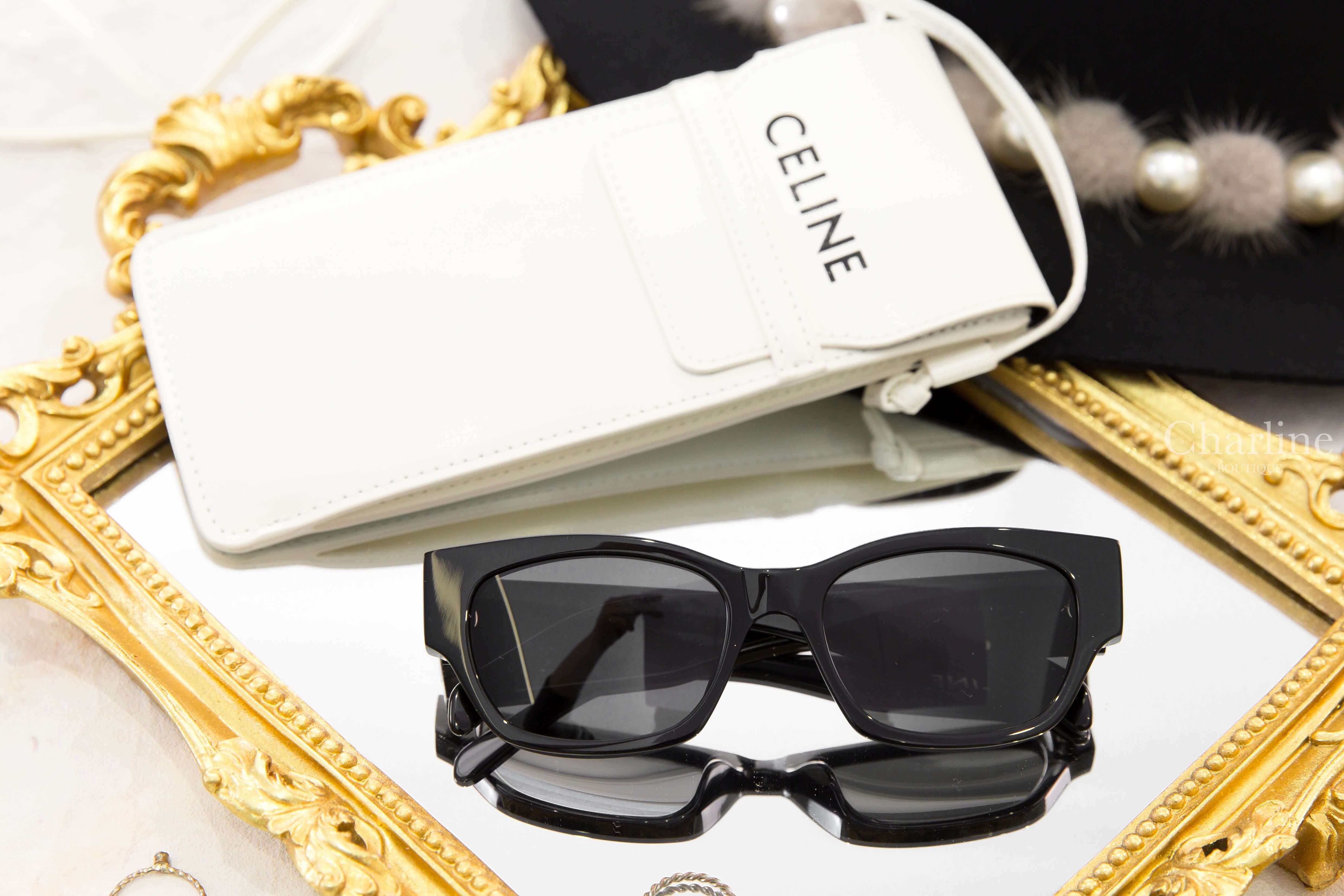 Celine Celine Monochroms 01 Sunglasses In Acetate 黑色白字貓眼形狀太陽眼鏡附白色黑色字母肩背包兩件組-Charline Boutique 精品代購