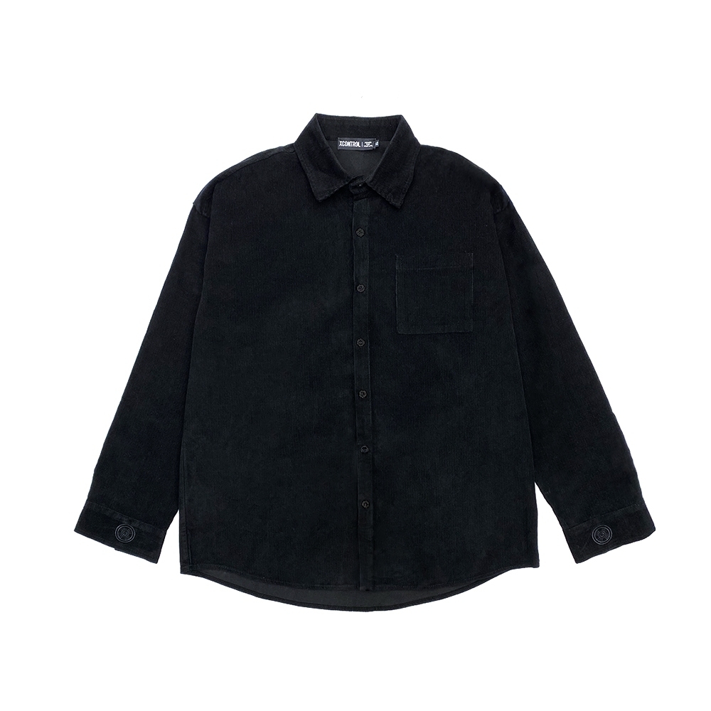 XCTRL 家紋燈芯絨長袖襯衫-黑