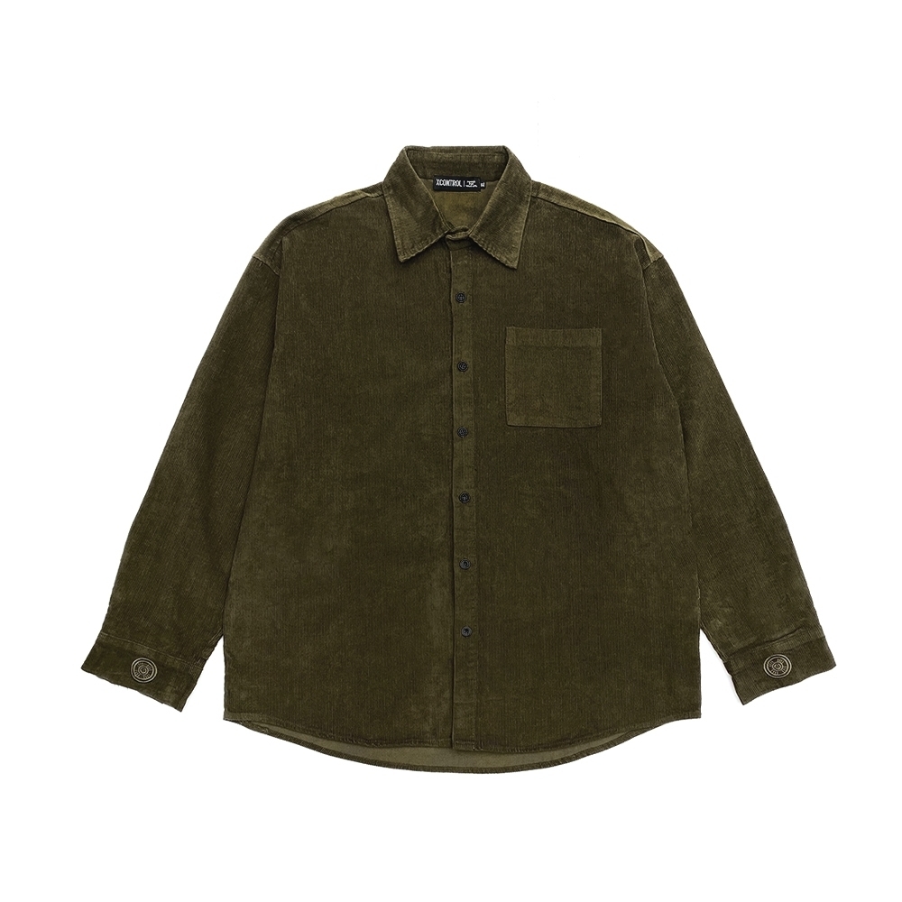 XCTRL 家紋燈芯絨長袖襯衫-綠