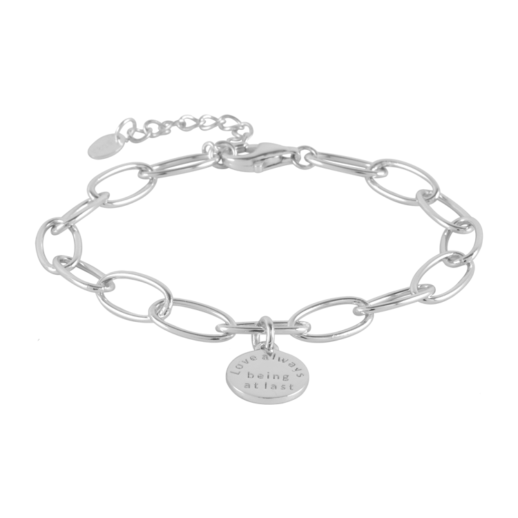 純銀手鍊，女士手鍊 圓牌綴飾；love always being at last 愛總是在最後（2362銀色）