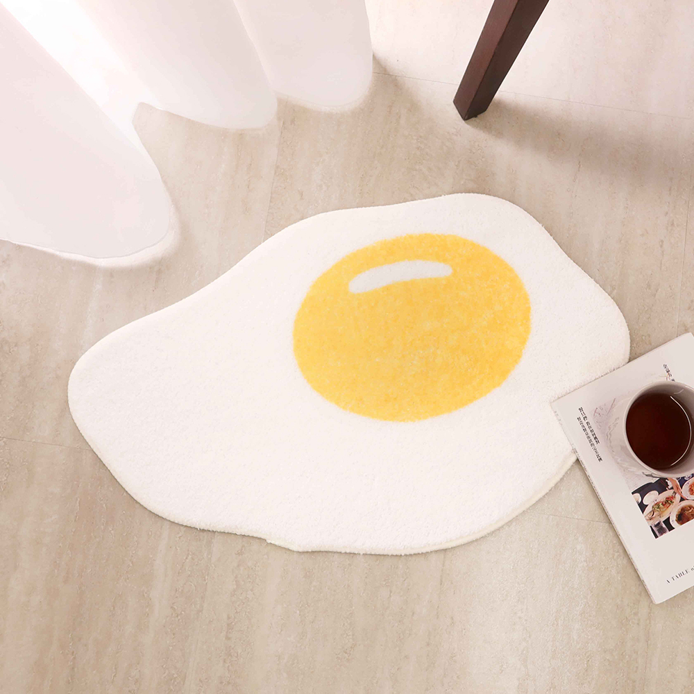 早安荷包蛋造型絨毛防滑地墊