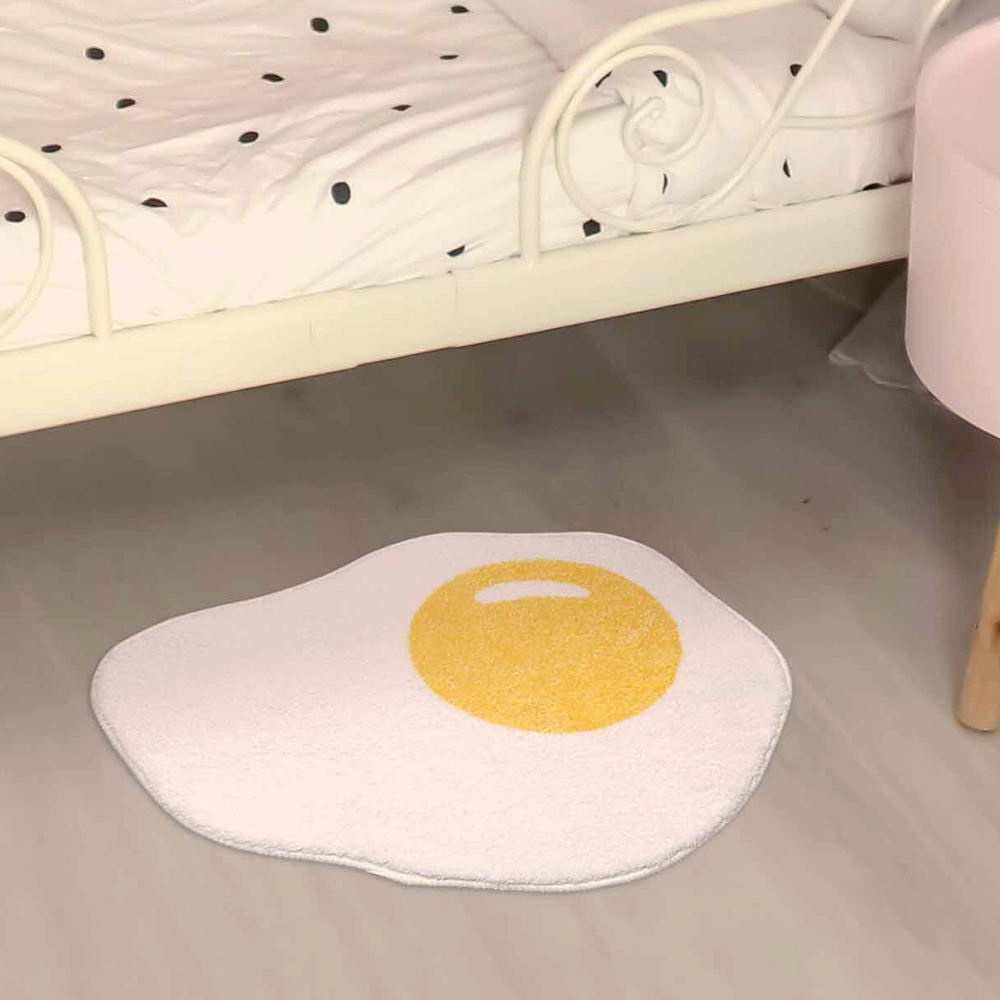 早安荷包蛋造型絨毛防滑地墊