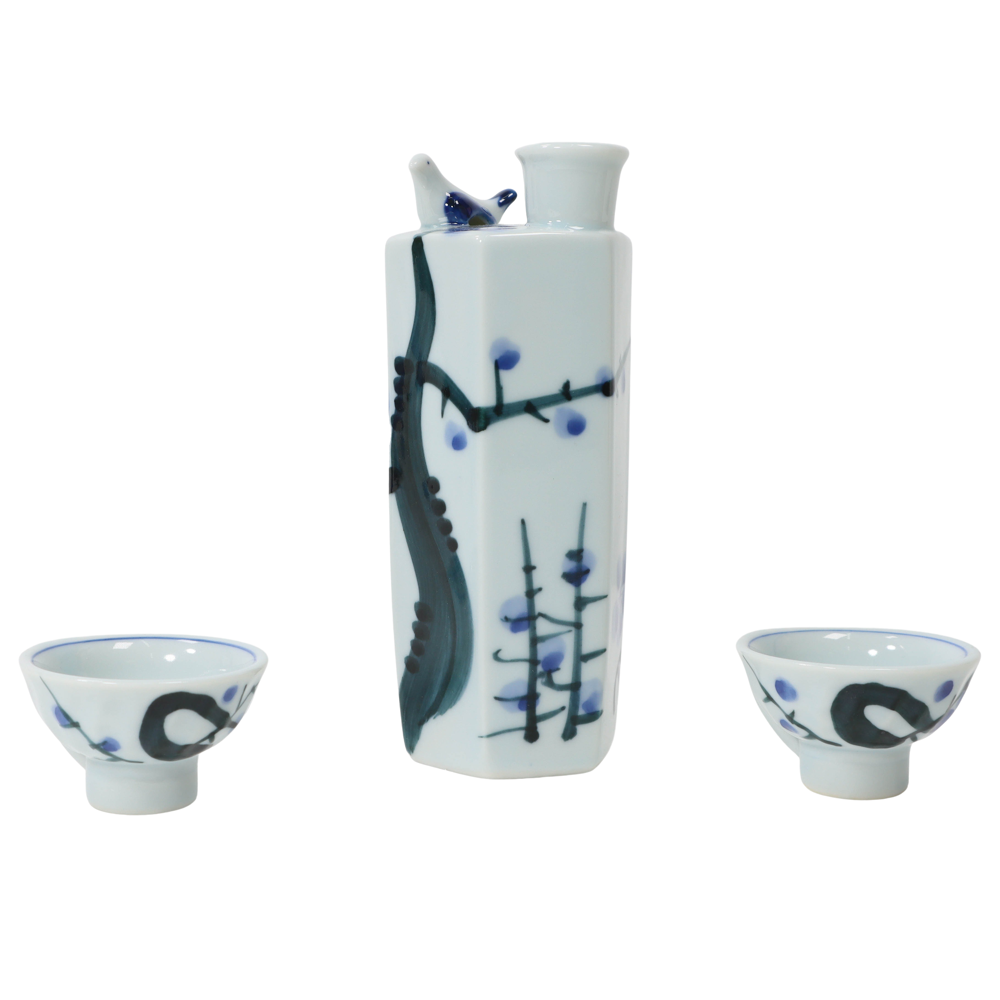 手繪鳥鳴酒具一壺兩杯