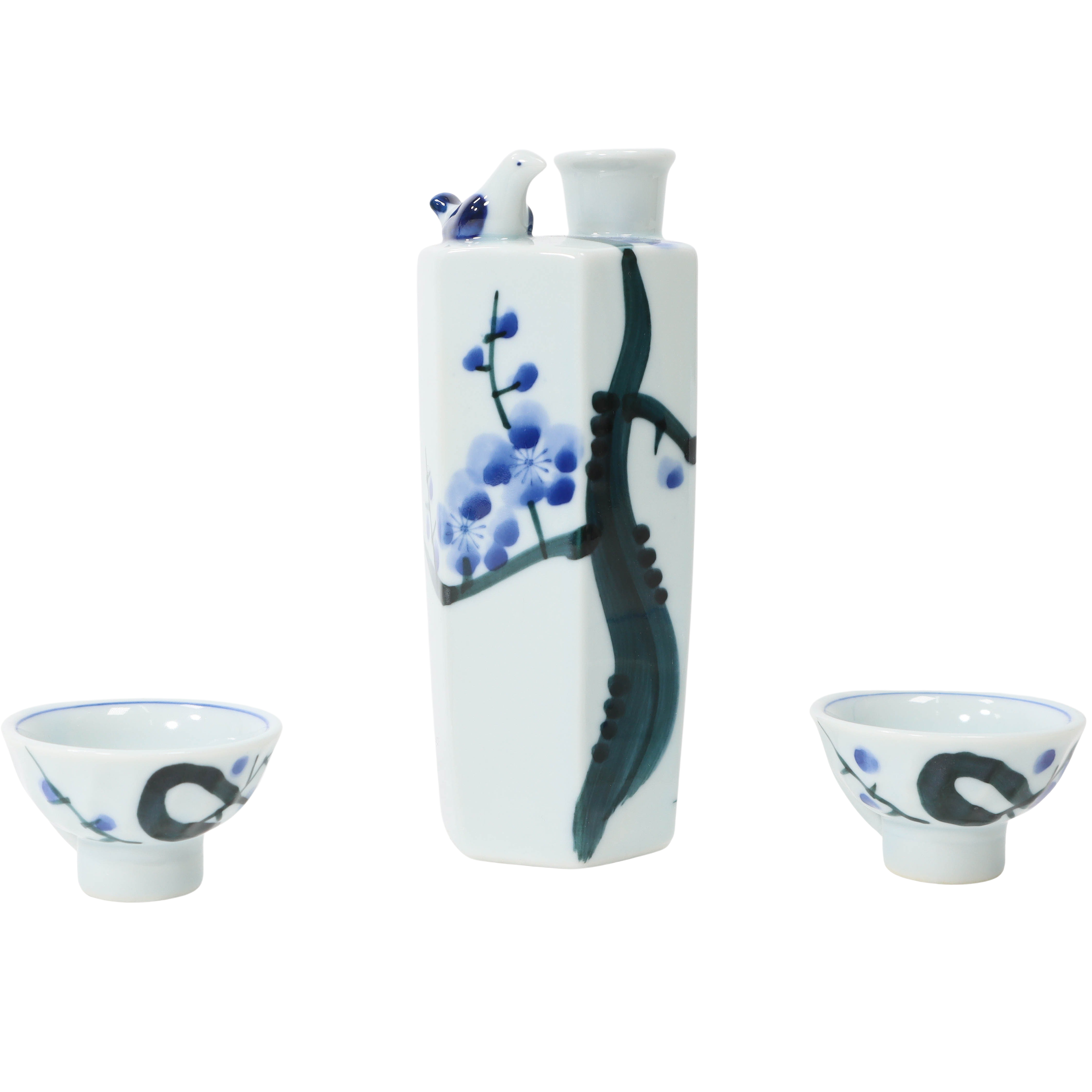 手繪鳥鳴酒具一壺兩杯